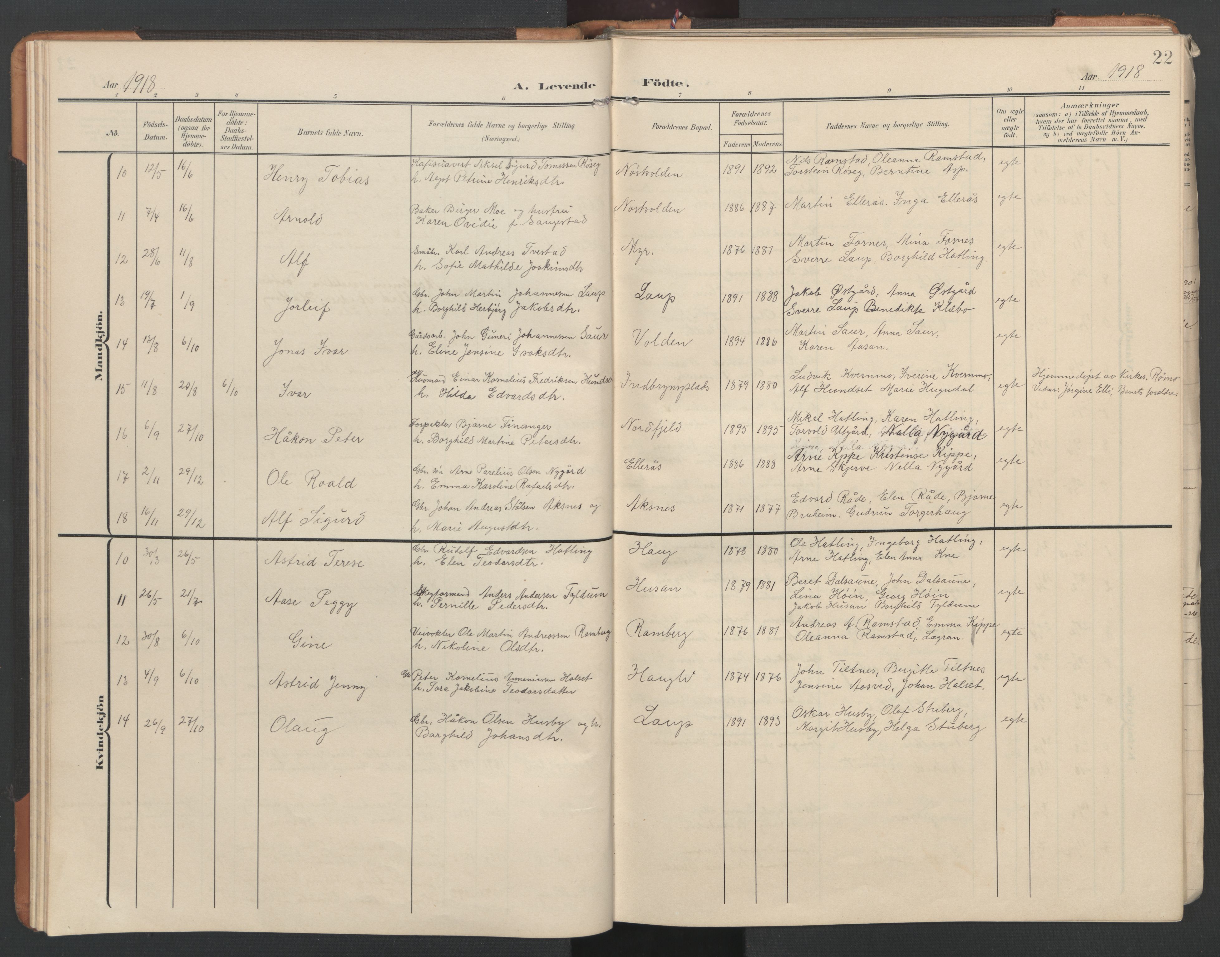 Ministerialprotokoller, klokkerbøker og fødselsregistre - Nord-Trøndelag, SAT/A-1458/746/L0455: Parish register (copy) no. 746C01, 1908-1933, p. 22