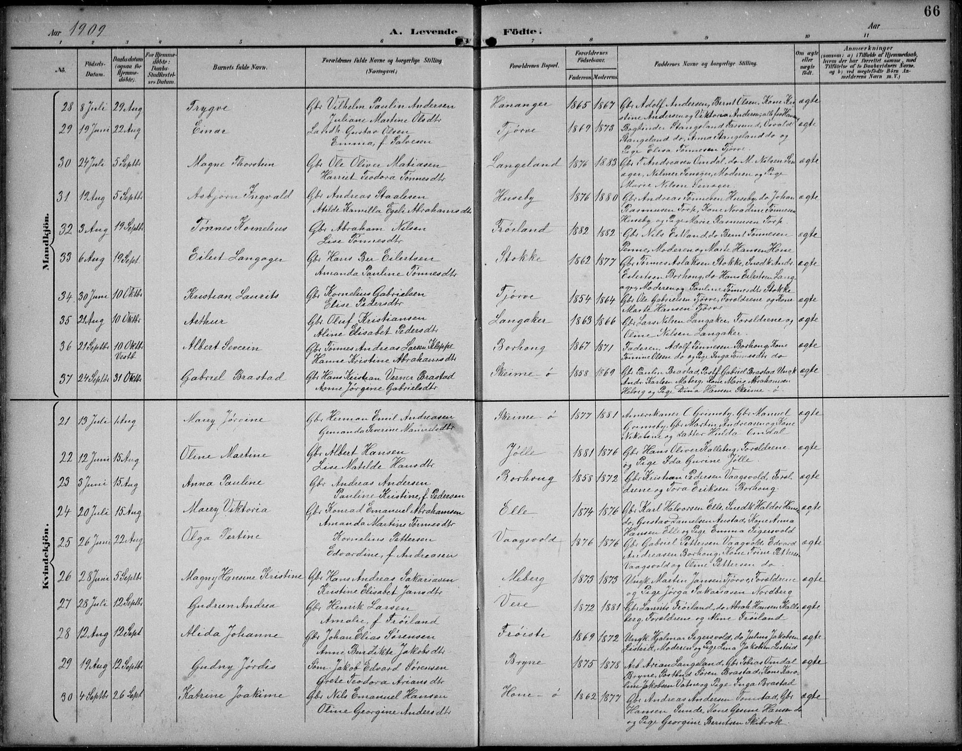 Lista sokneprestkontor, AV/SAK-1111-0027/F/Fb/L0005: Parish register (copy) no. B 5, 1892-1923, p. 66