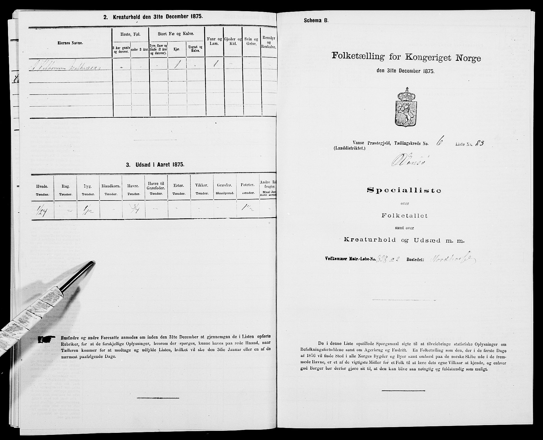 SAK, 1875 census for 1041L Vanse/Vanse og Farsund, 1875, p. 1169