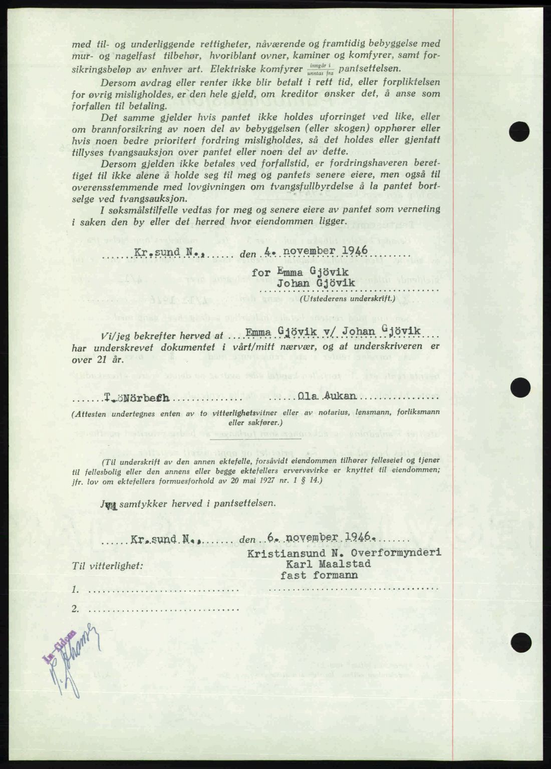 Kristiansund byfogd, AV/SAT-A-4587/A/27: Mortgage book no. 40, 1946-1946, Diary no: : 1239/1946