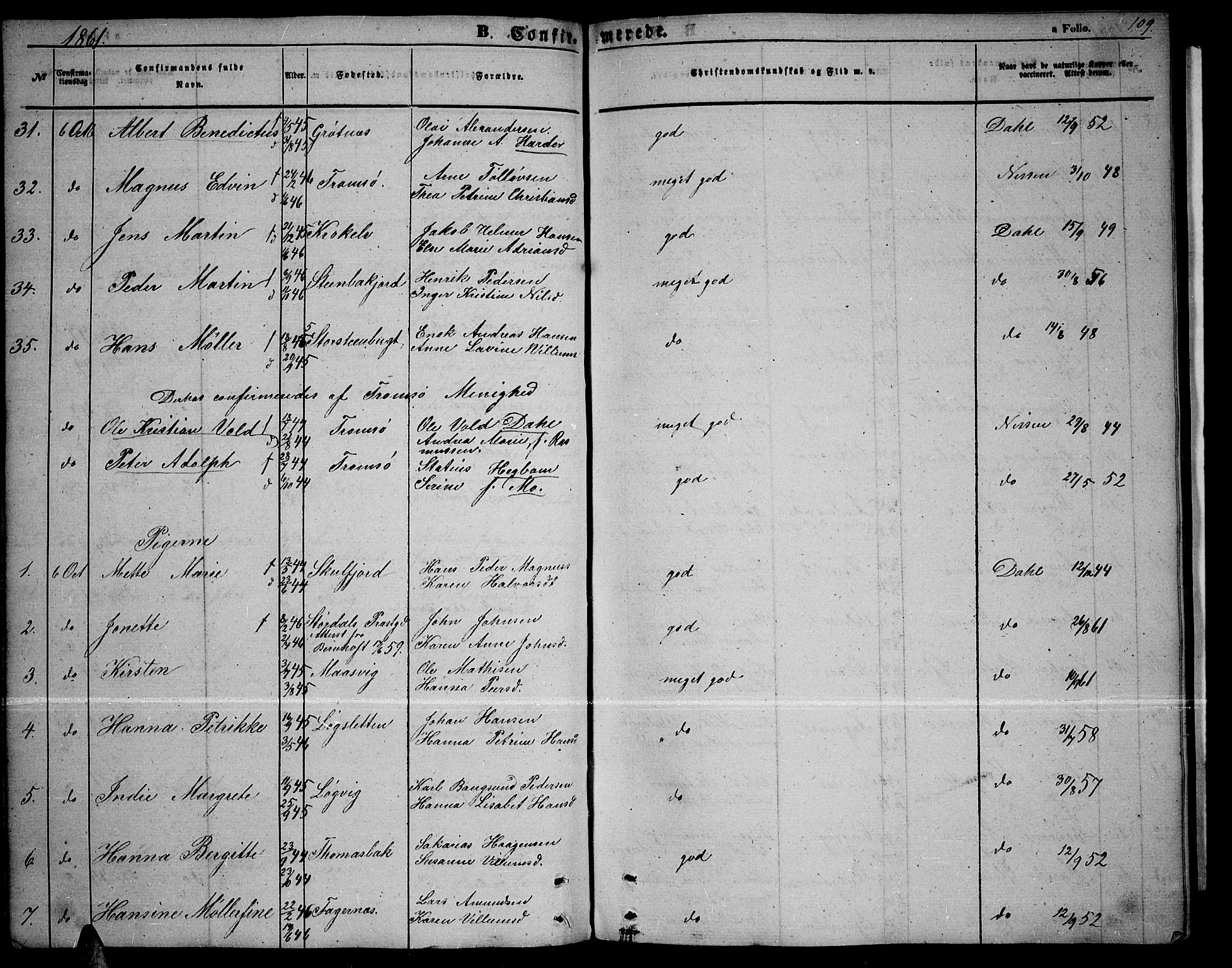 Tromsøysund sokneprestkontor, AV/SATØ-S-1304/G/Gb/L0001klokker: Parish register (copy) no. 1, 1857-1869, p. 109