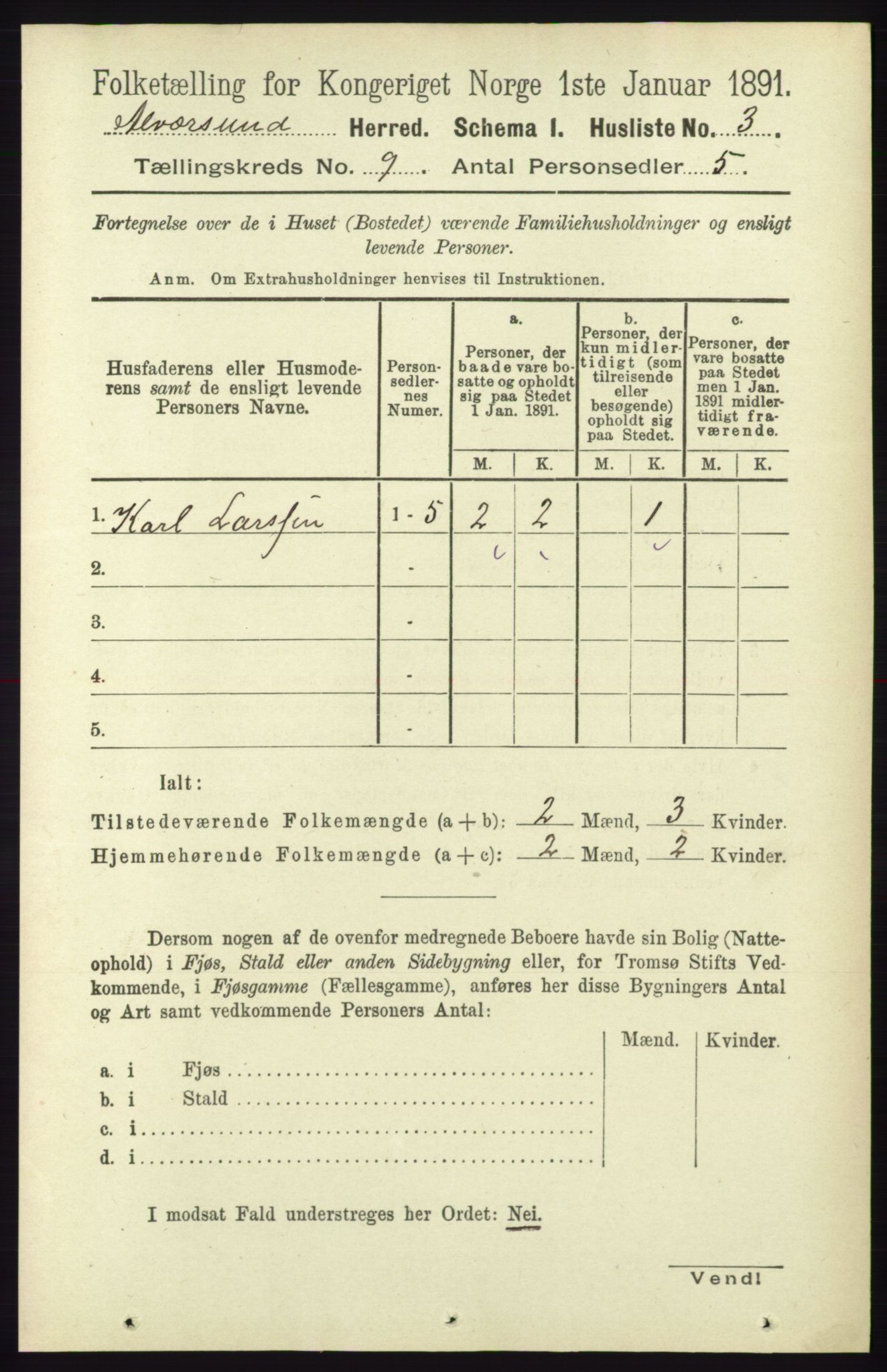 RA, 1891 census for 1257 Alversund, 1891, p. 3039