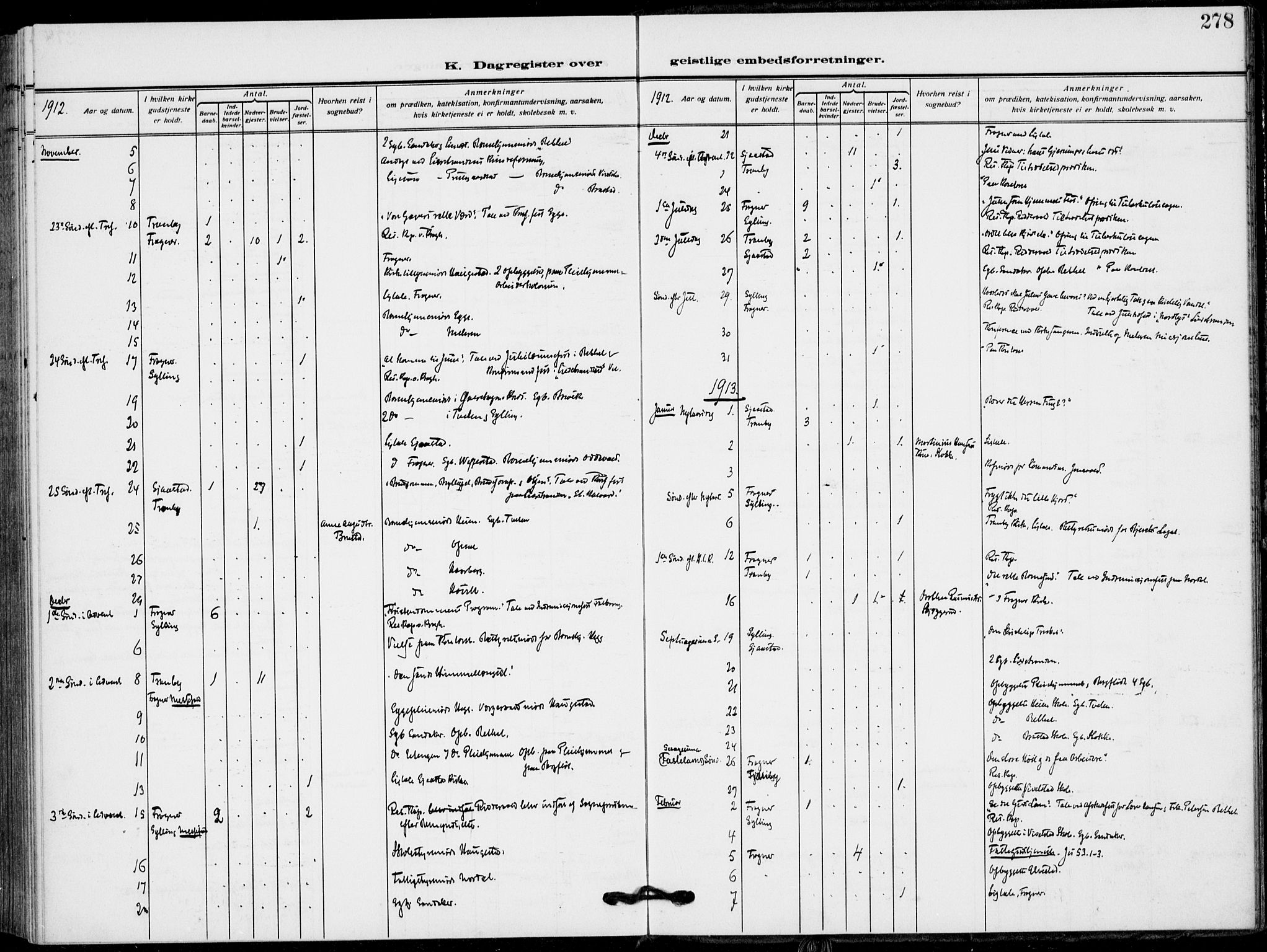 Lier kirkebøker, AV/SAKO-A-230/F/Fa/L0018: Parish register (official) no. I 18, 1909-1917, p. 278