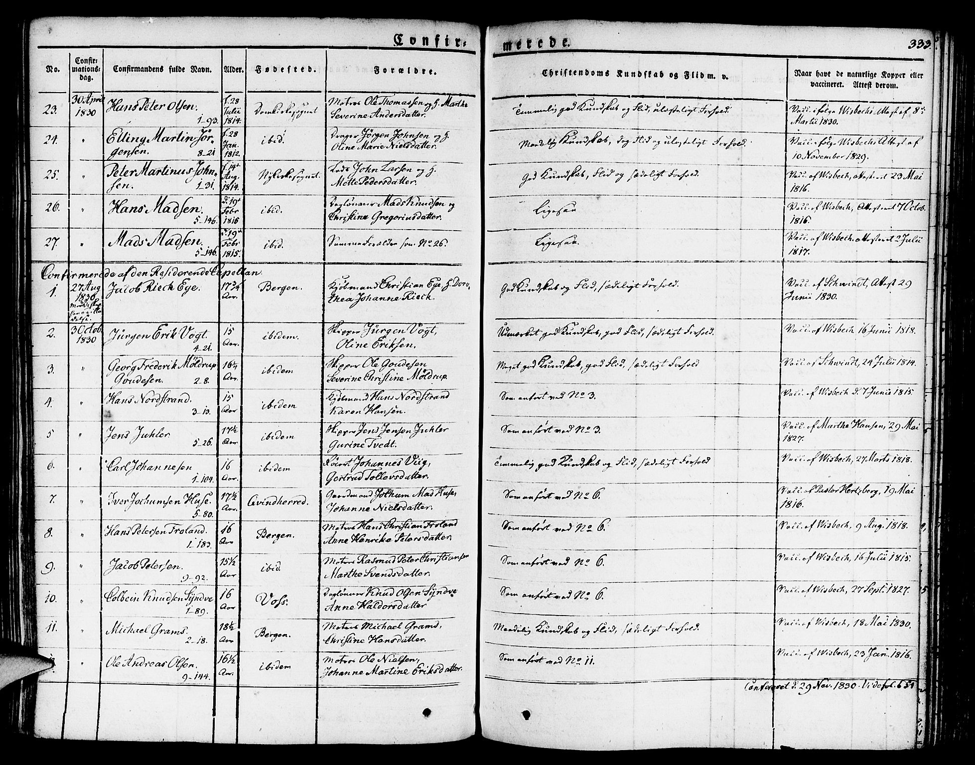 Nykirken Sokneprestembete, SAB/A-77101/H/Haa/L0012: Parish register (official) no. A 12, 1821-1844, p. 333