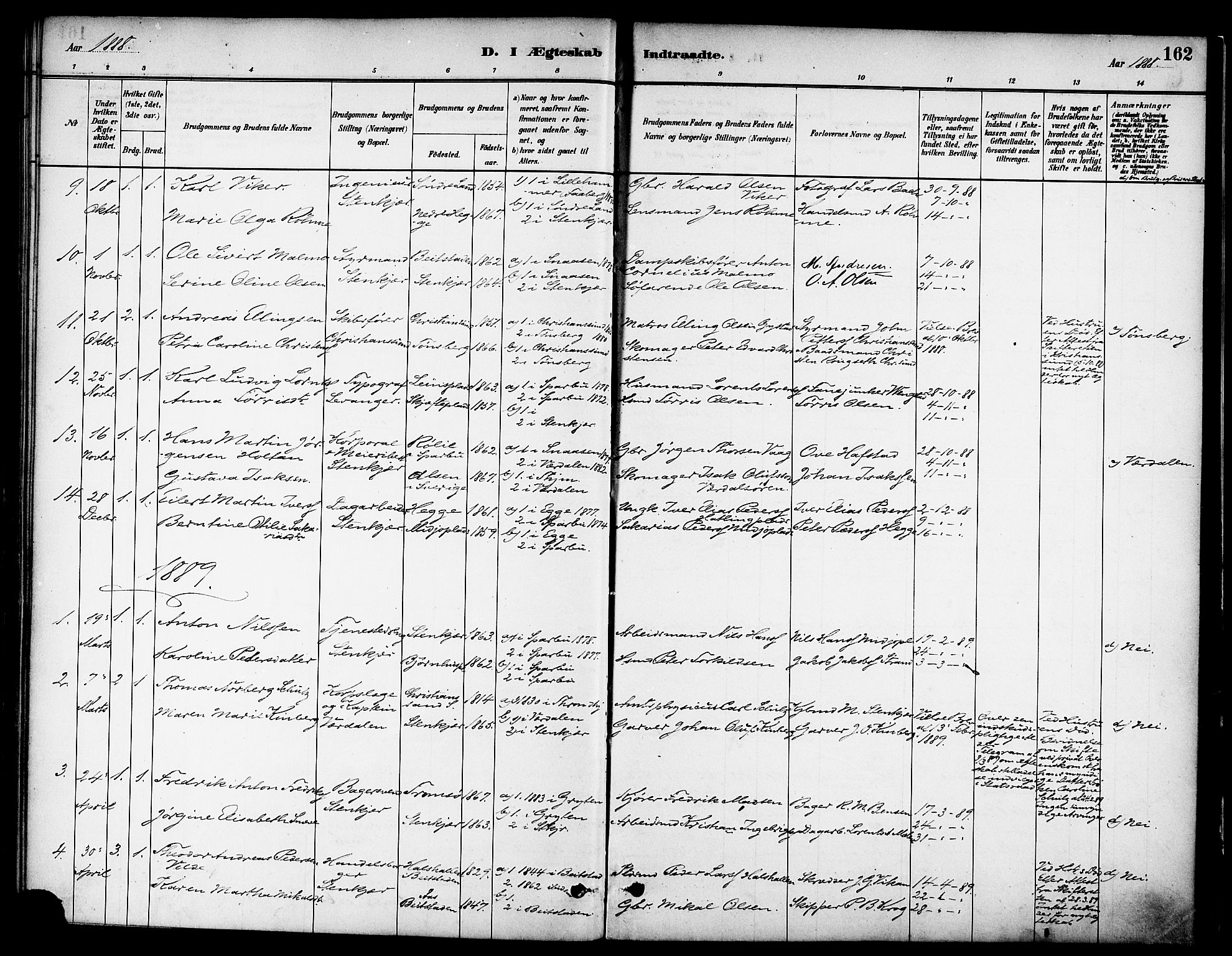 Ministerialprotokoller, klokkerbøker og fødselsregistre - Nord-Trøndelag, SAT/A-1458/739/L0371: Parish register (official) no. 739A03, 1881-1895, p. 162