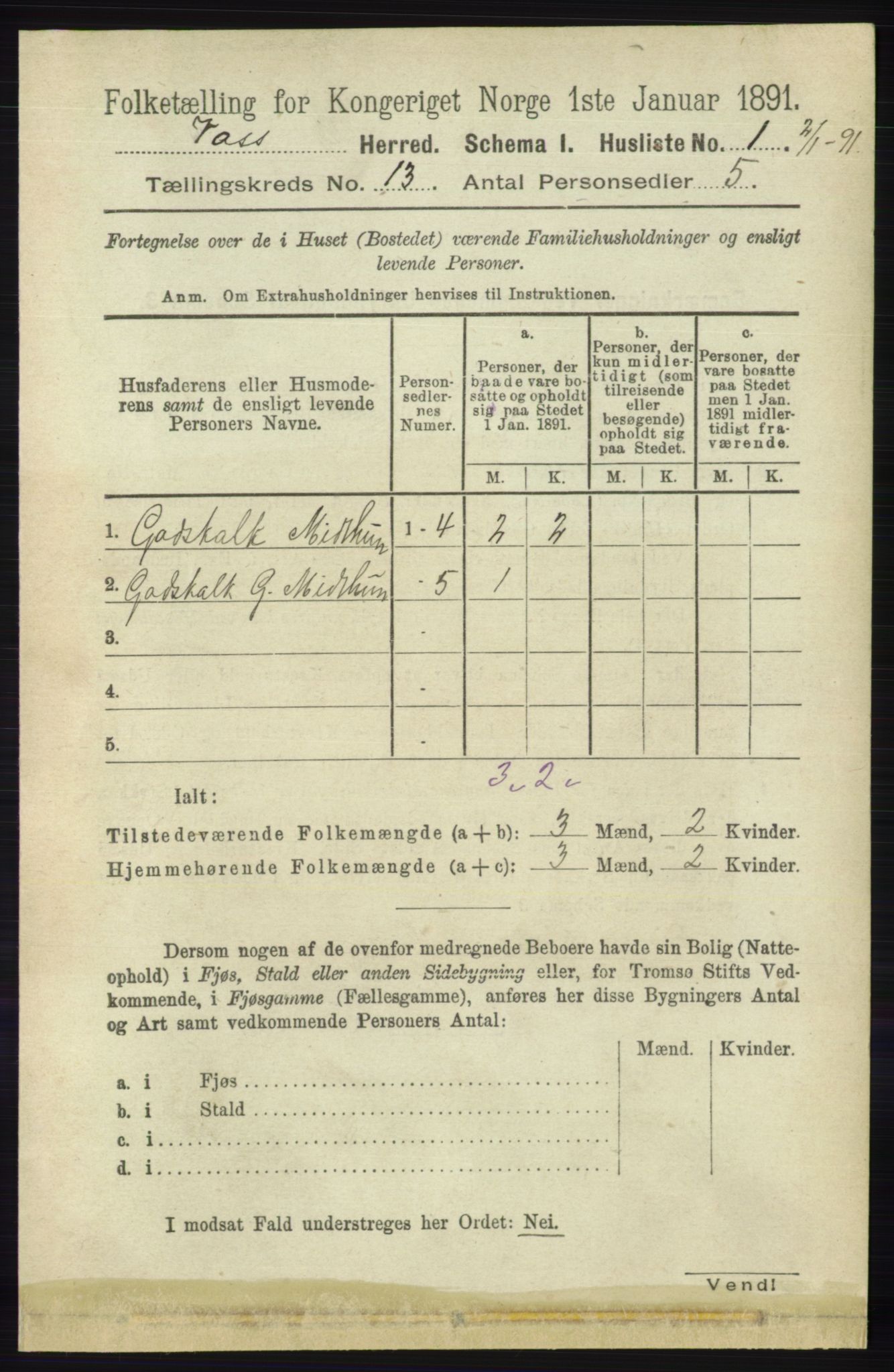 RA, 1891 census for 1235 Voss, 1891, p. 6837