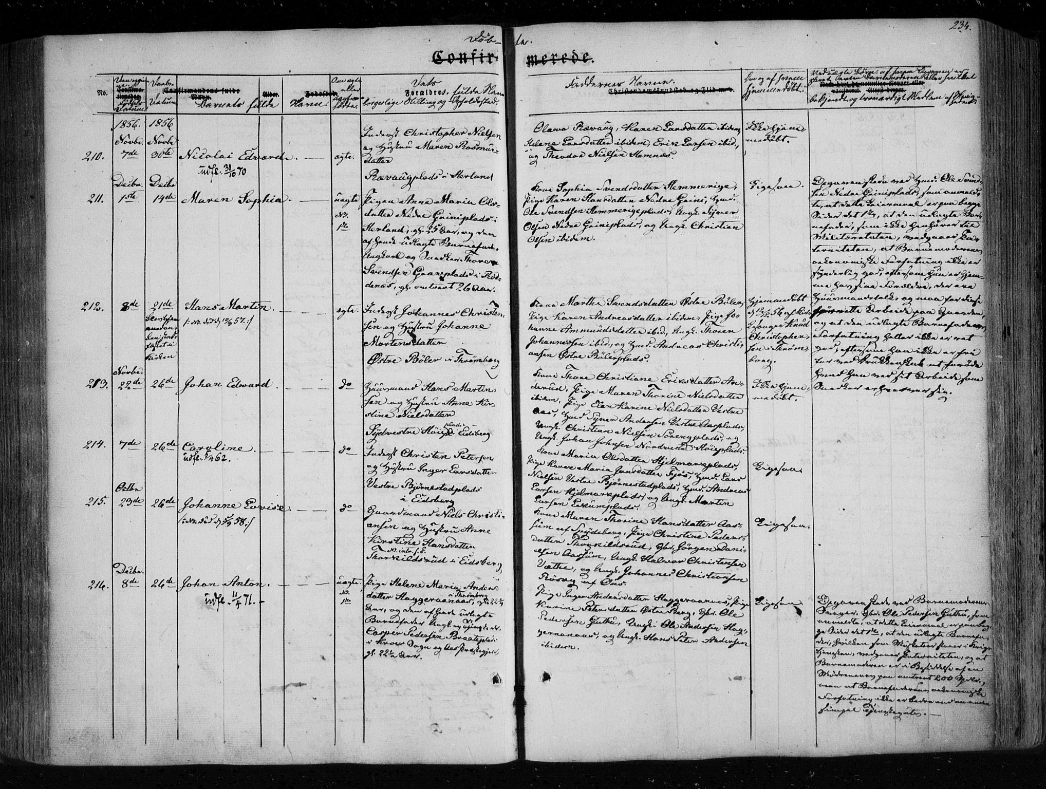 Eidsberg prestekontor Kirkebøker, AV/SAO-A-10905/F/Fa/L0009: Parish register (official) no. I 9, 1849-1856, p. 234