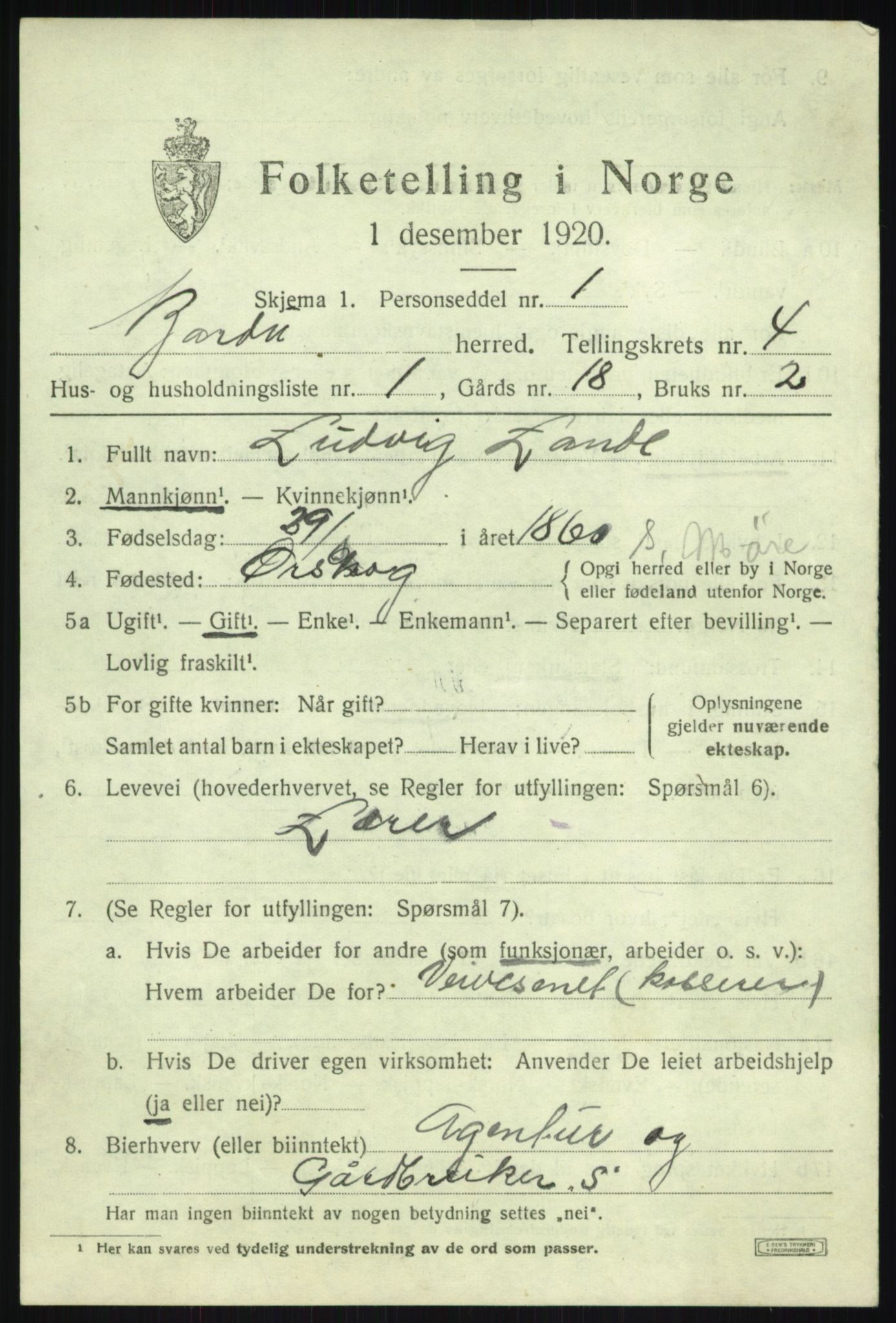 SATØ, 1920 census for Bardu, 1920, p. 1634