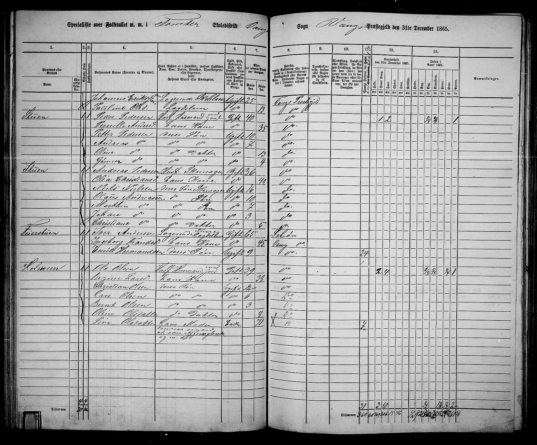 RA, 1865 census for Vang/Vang og Furnes, 1865, p. 225