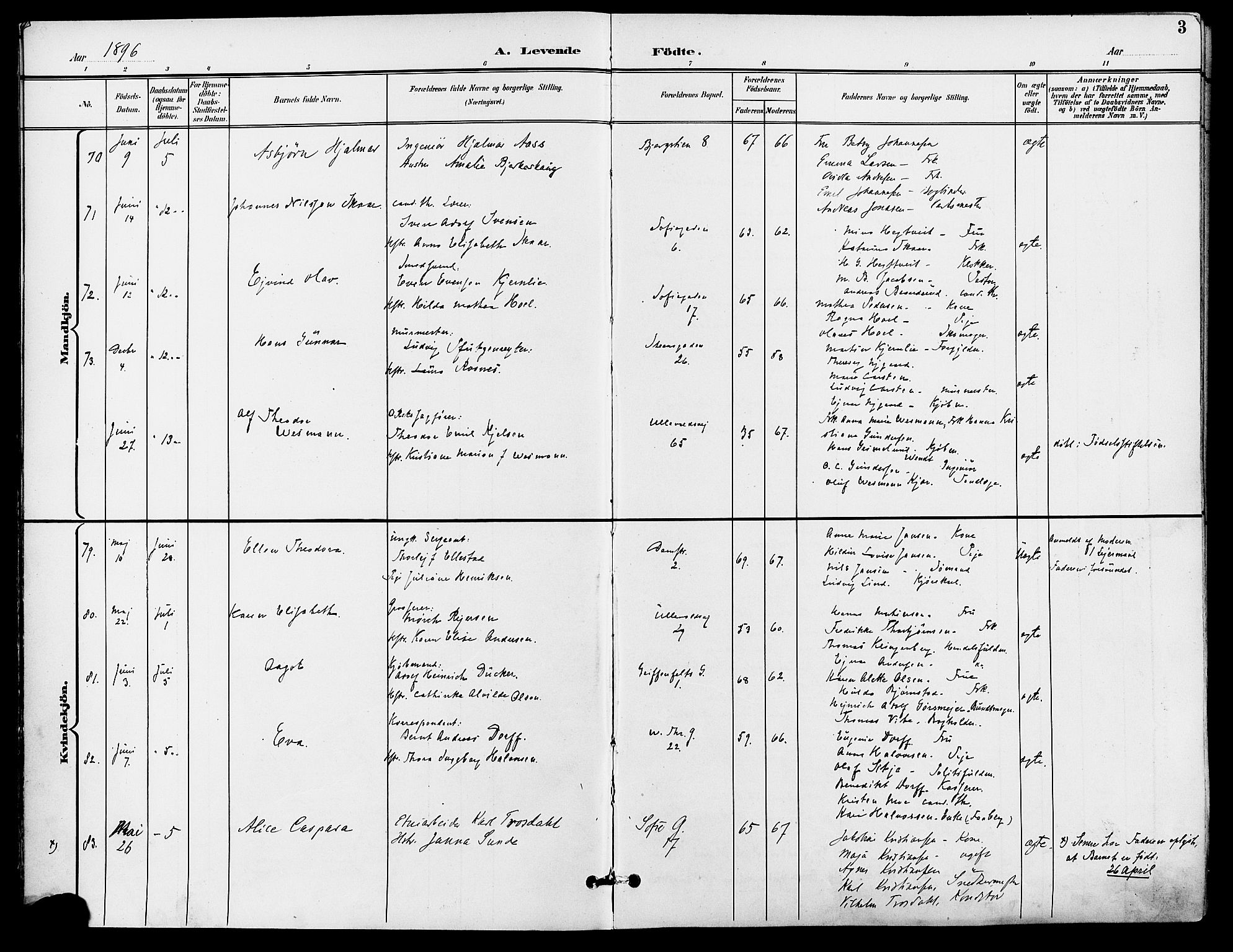 Gamle Aker prestekontor Kirkebøker, AV/SAO-A-10617a/F/L0011: Parish register (official) no. 11, 1896-1901, p. 3