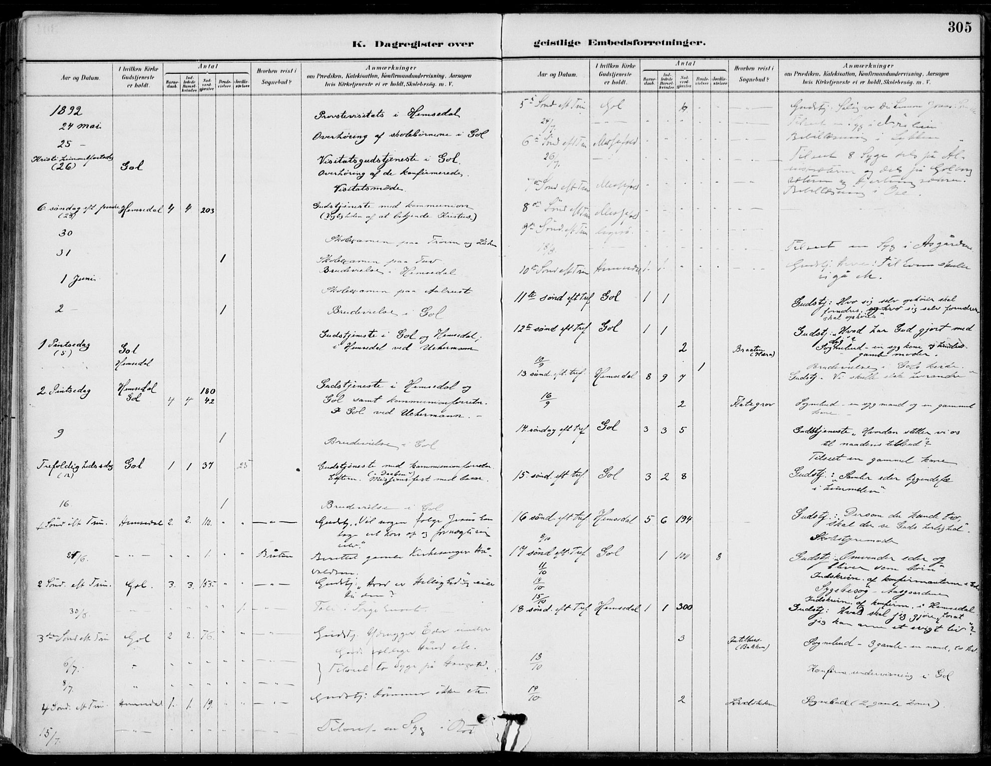 Gol kirkebøker, AV/SAKO-A-226/F/Fa/L0005: Parish register (official) no. I 5, 1887-1900, p. 305