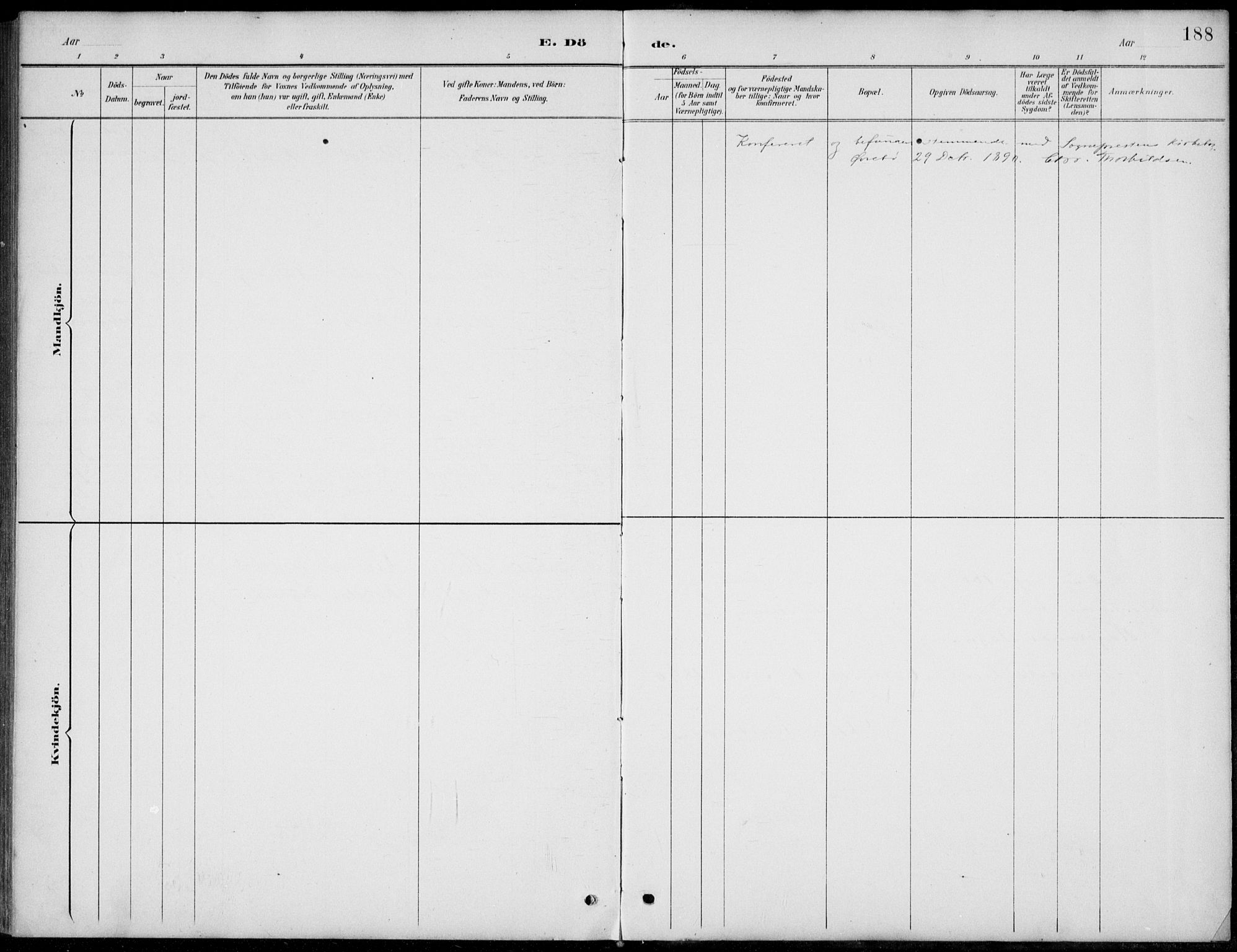 Vennesla sokneprestkontor, SAK/1111-0045/Fb/Fba/L0003: Parish register (copy) no. B 3, 1890-1919, p. 188