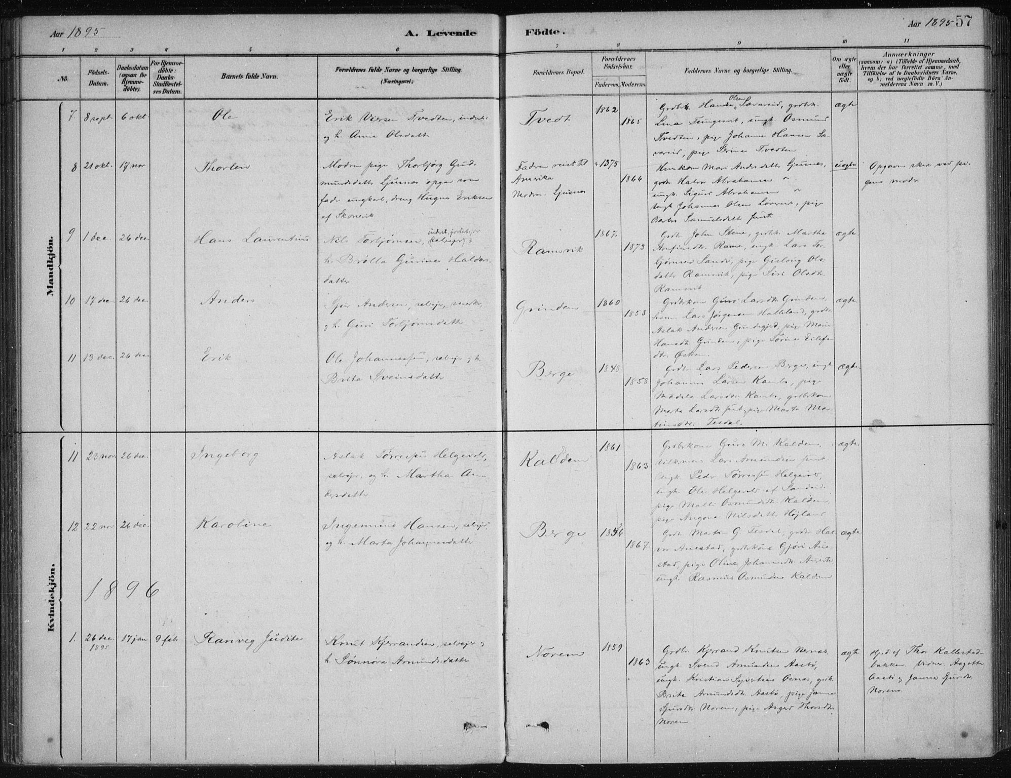 Etne sokneprestembete, SAB/A-75001/H/Haa: Parish register (official) no. D  1, 1879-1919, p. 57