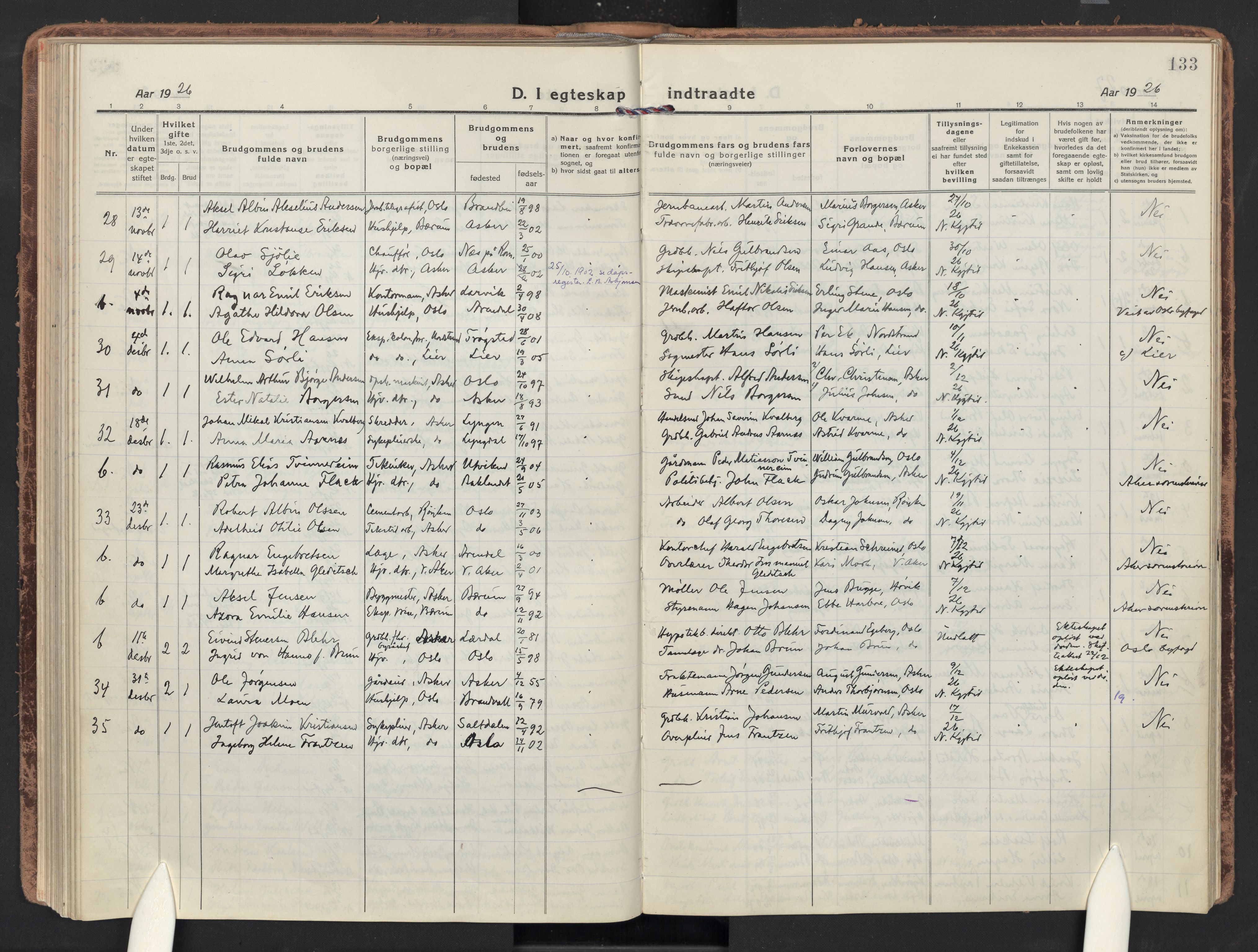 Asker prestekontor Kirkebøker, SAO/A-10256a/F/Fa/L0019: Parish register (official) no. I 19, 1918-1935, p. 133