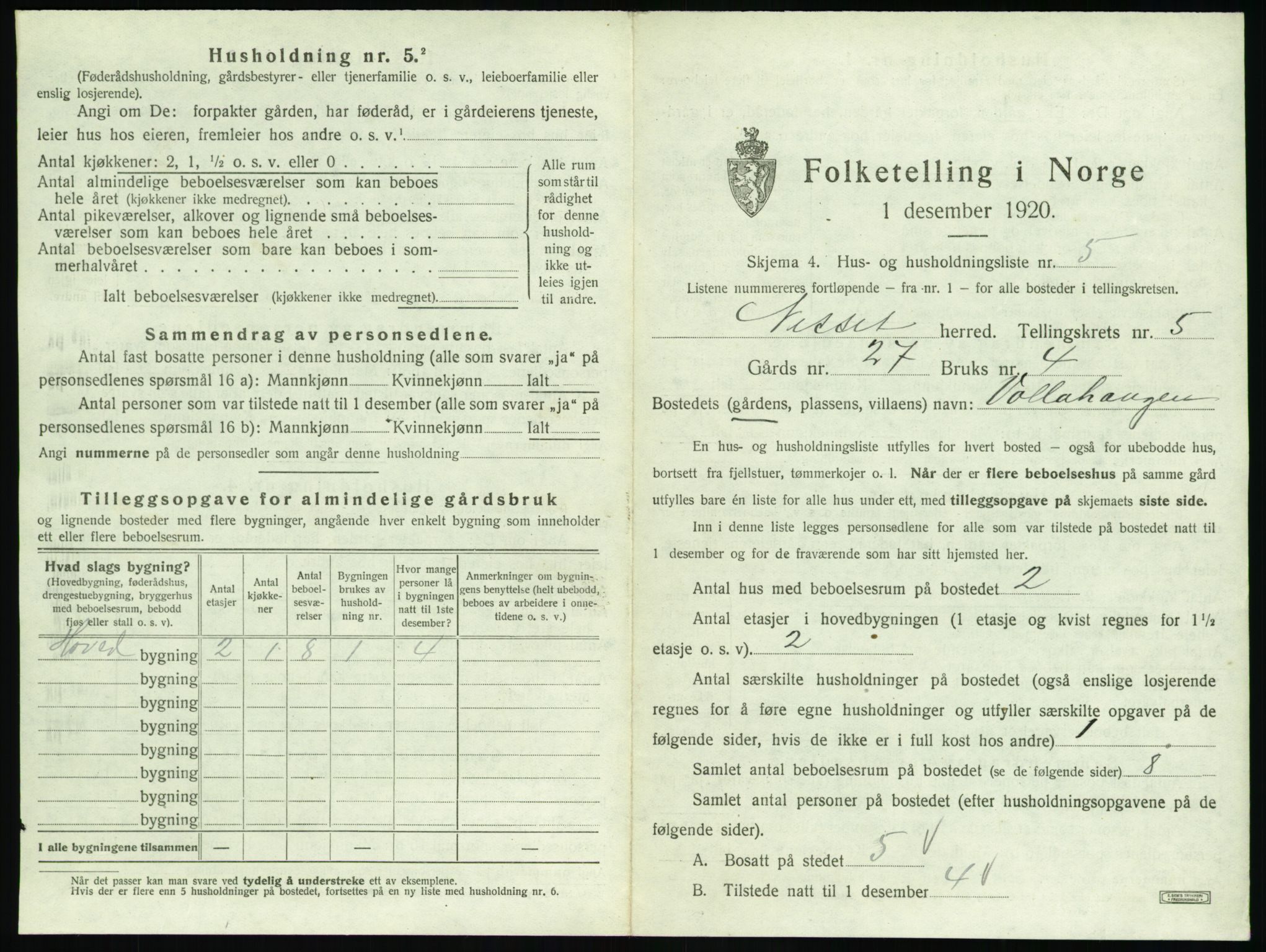 SAT, 1920 census for Nesset, 1920, p. 322
