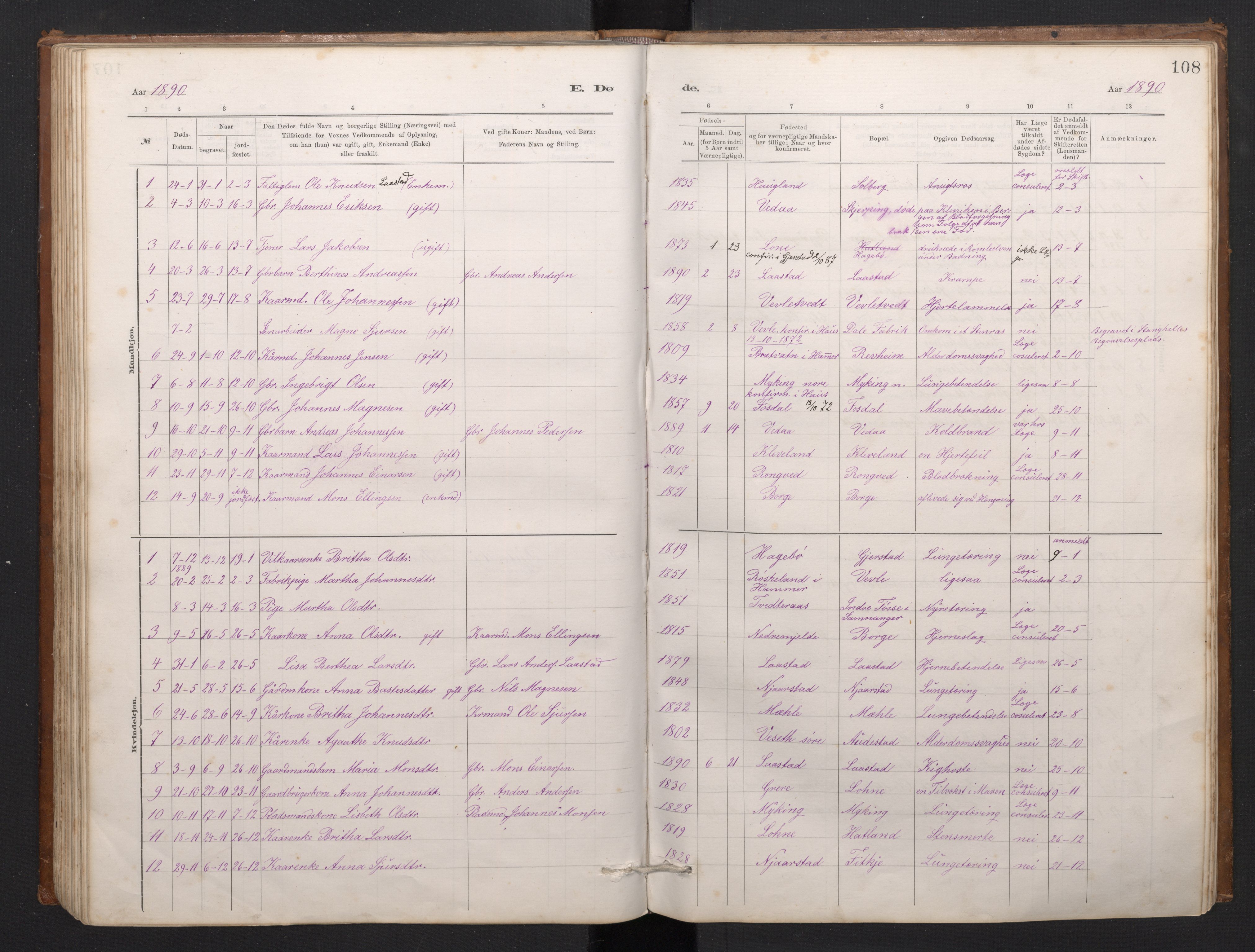 Haus sokneprestembete, SAB/A-75601/H/Hab: Parish register (copy) no. C 2, 1878-1892, p. 107b-108a