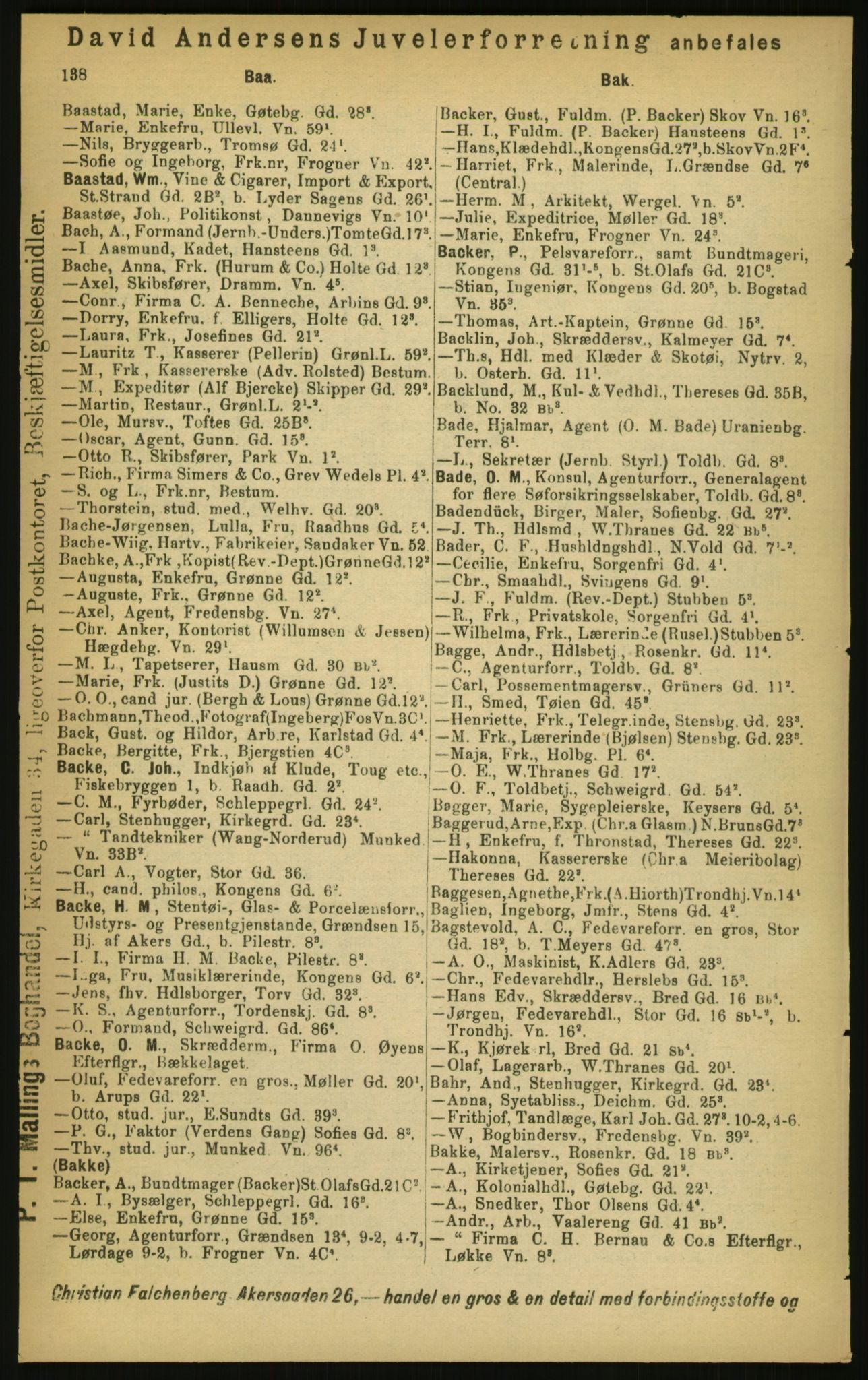 Kristiania/Oslo adressebok, PUBL/-, 1897, p. 138