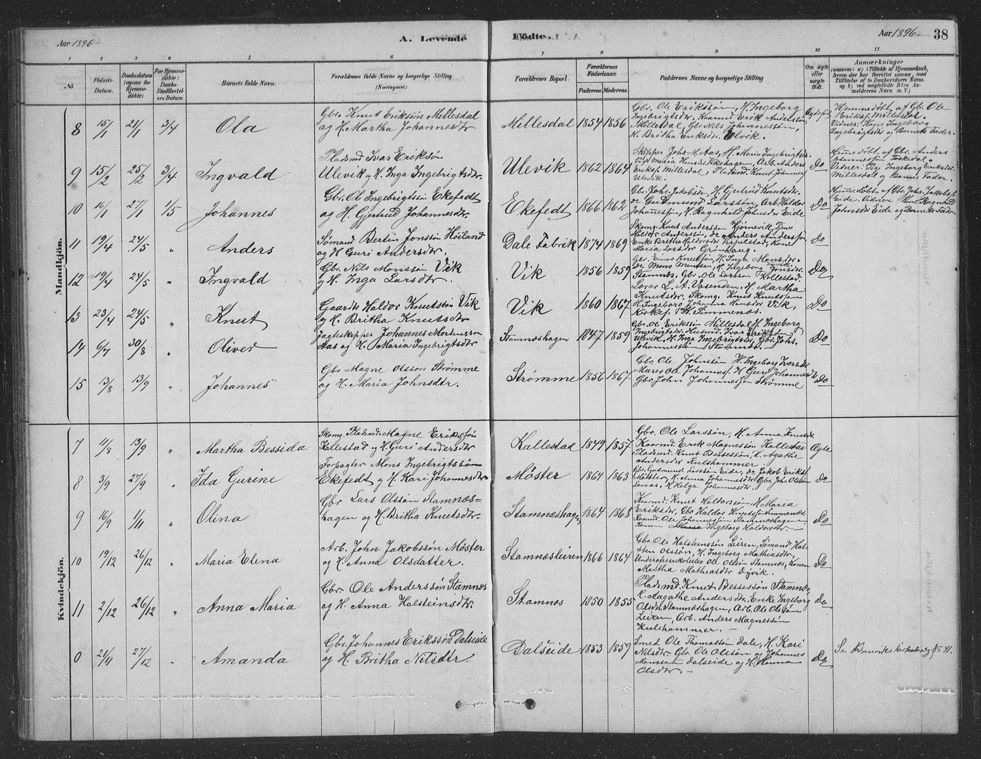 Vaksdal Sokneprestembete, AV/SAB-A-78901/H/Hab: Parish register (copy) no. D 1, 1878-1939, p. 38