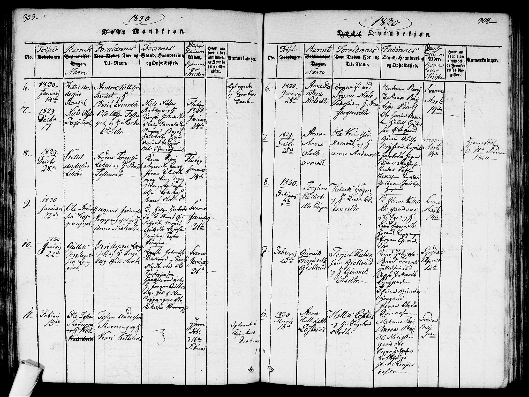 Flesberg kirkebøker, SAKO/A-18/G/Ga/L0001: Parish register (copy) no. I 1, 1816-1834, p. 303-304