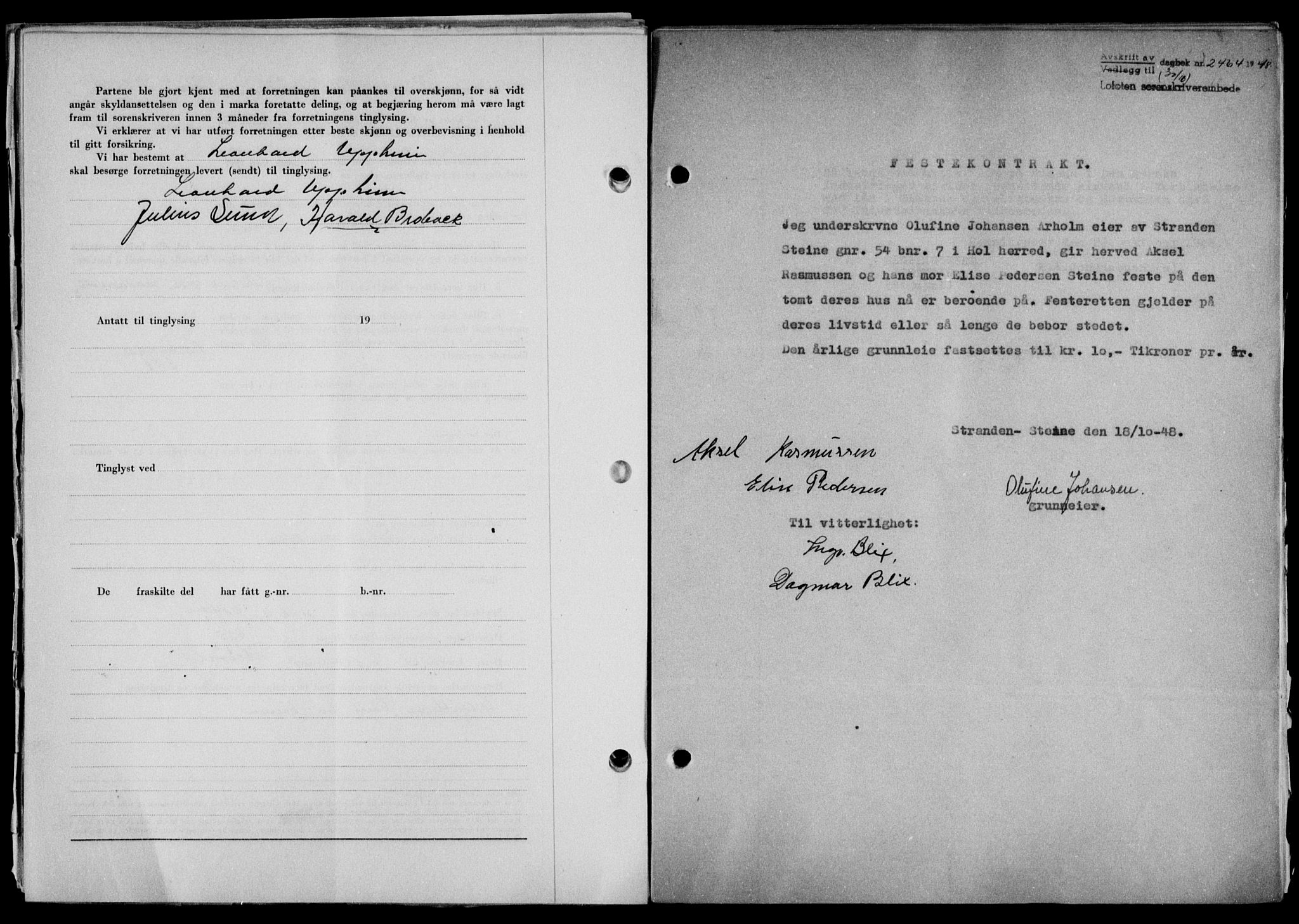 Lofoten sorenskriveri, SAT/A-0017/1/2/2C/L0019a: Mortgage book no. 19a, 1948-1948, Diary no: : 2464/1948