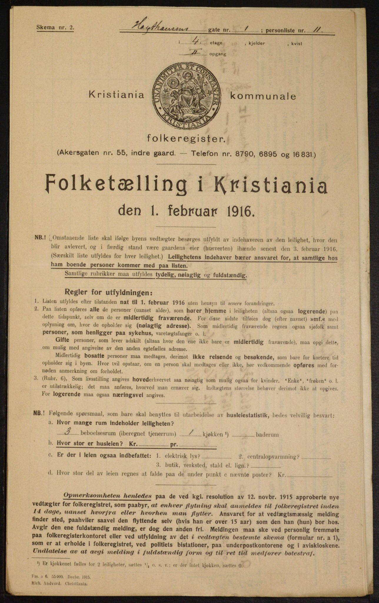 OBA, Municipal Census 1916 for Kristiania, 1916, p. 36080