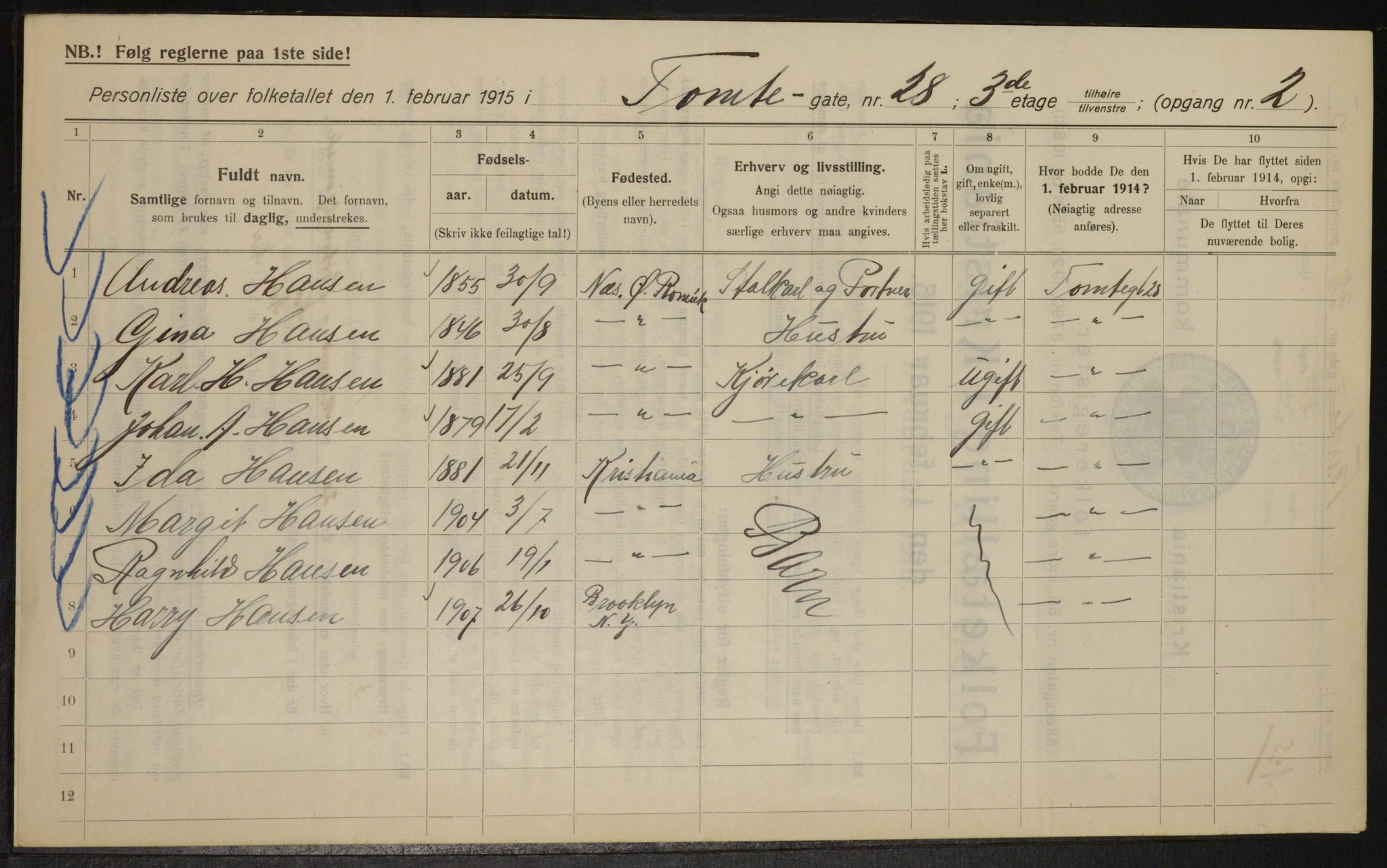 OBA, Municipal Census 1915 for Kristiania, 1915, p. 114049