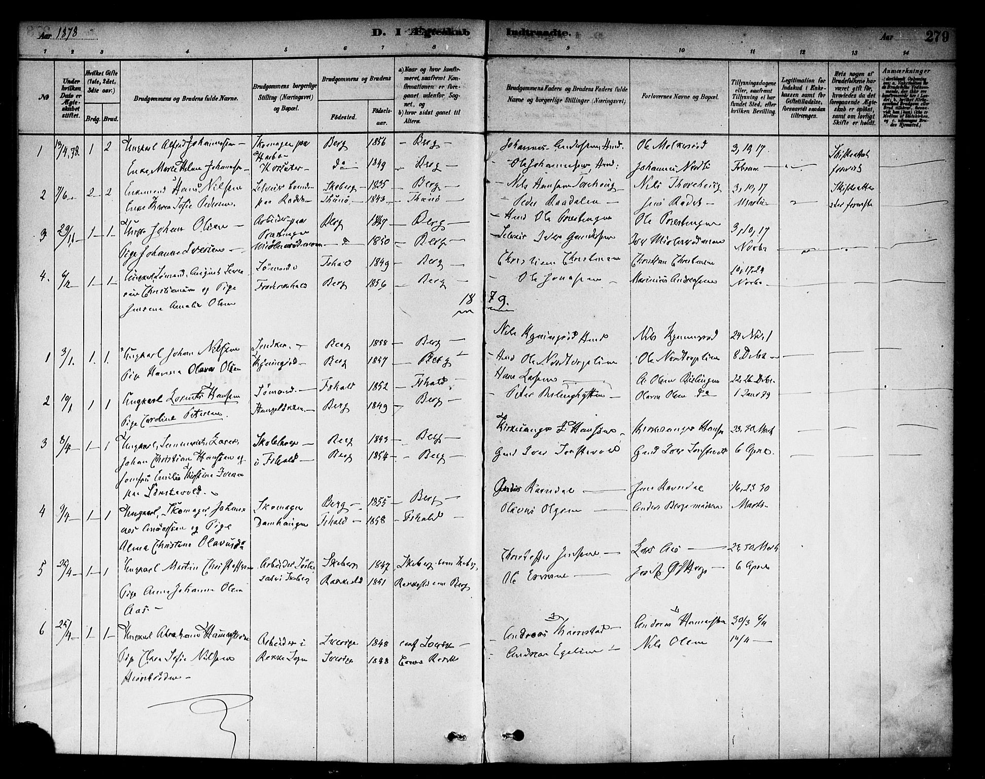 Berg prestekontor Kirkebøker, SAO/A-10902/F/Fc/L0001: Parish register (official) no. III 1, 1878-1887, p. 279