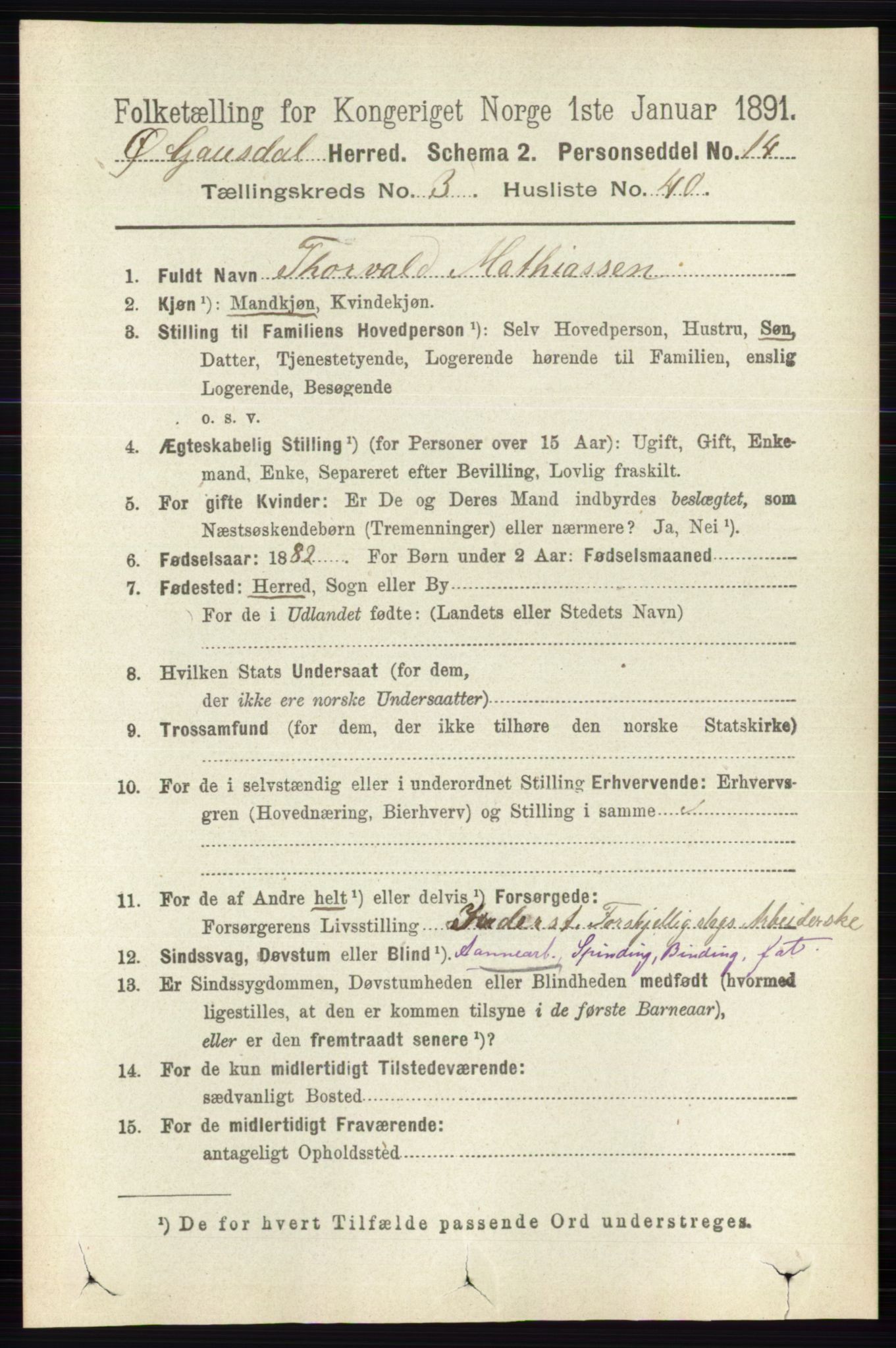 RA, 1891 census for 0522 Østre Gausdal, 1891, p. 1986