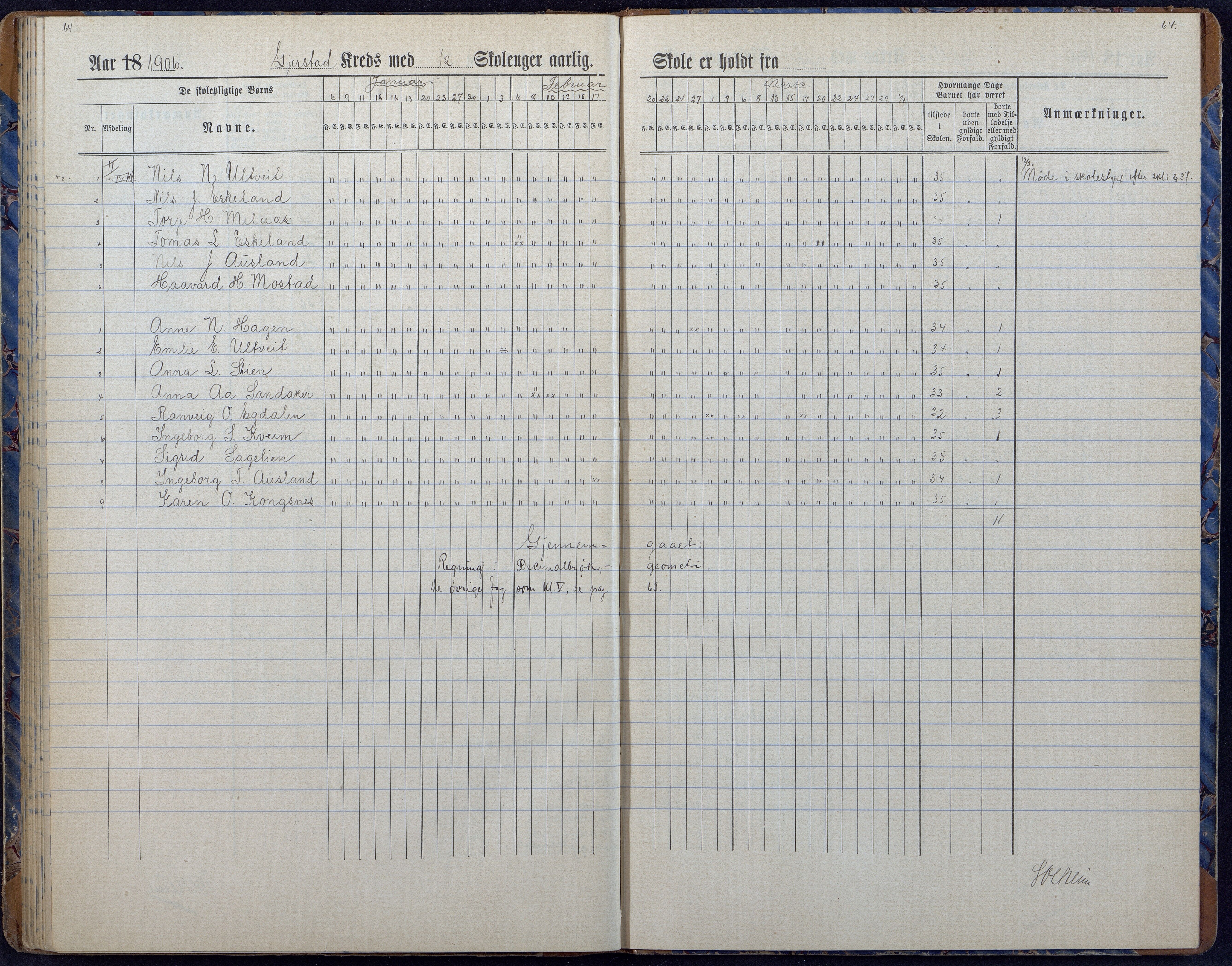 Gjerstad Kommune, Gjerstad Skole, AAKS/KA0911-550a/F01/L0008: Dagbok, 1892-1908, p. 66