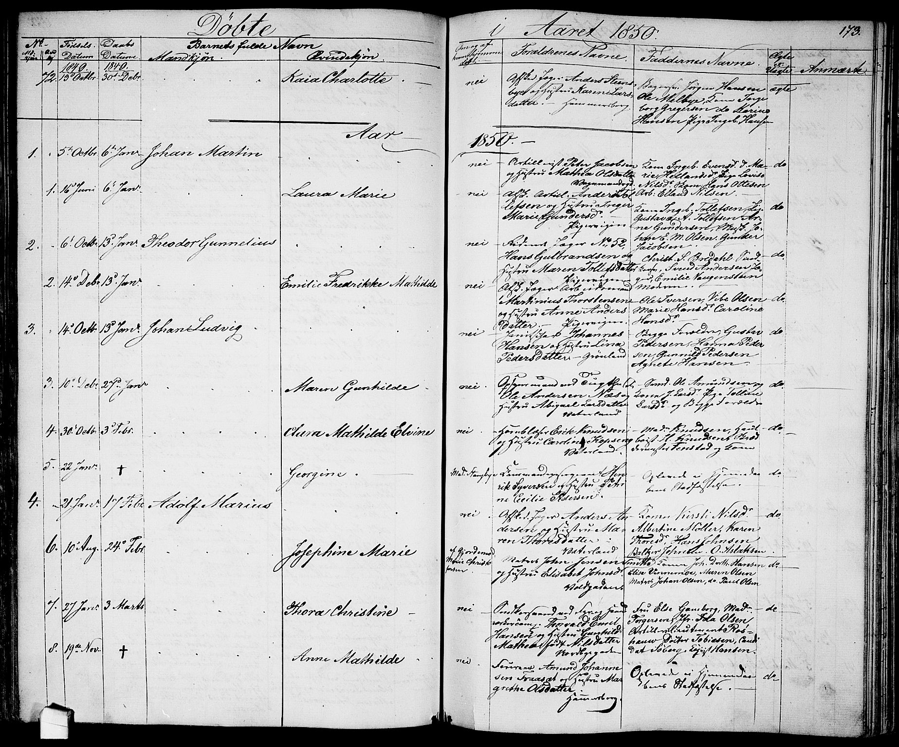 Garnisonsmenigheten Kirkebøker, AV/SAO-A-10846/G/Ga/L0005: Parish register (copy) no. 5, 1841-1860, p. 173