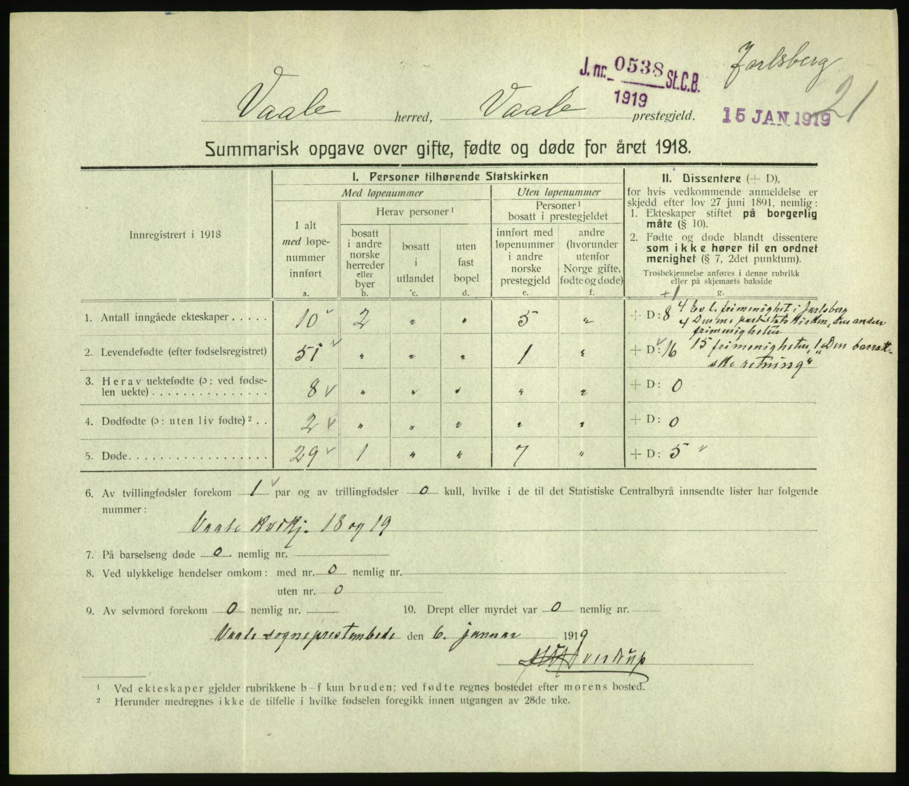 Statistisk sentralbyrå, Sosiodemografiske emner, Befolkning, RA/S-2228/D/Df/Dfb/Dfbh/L0059: Summariske oppgaver over gifte, fødte og døde for hele landet., 1918, p. 495