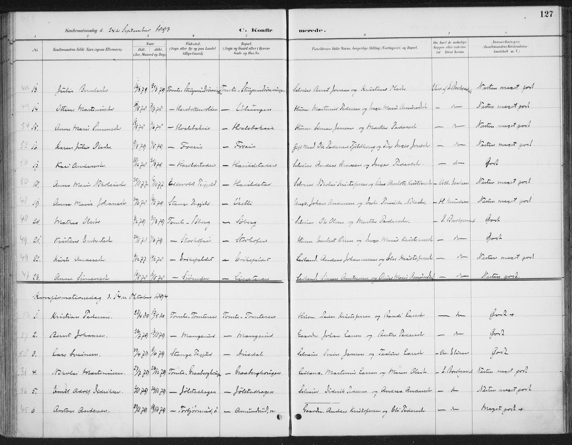 Romedal prestekontor, SAH/PREST-004/K/L0008: Parish register (official) no. 8, 1887-1905, p. 127