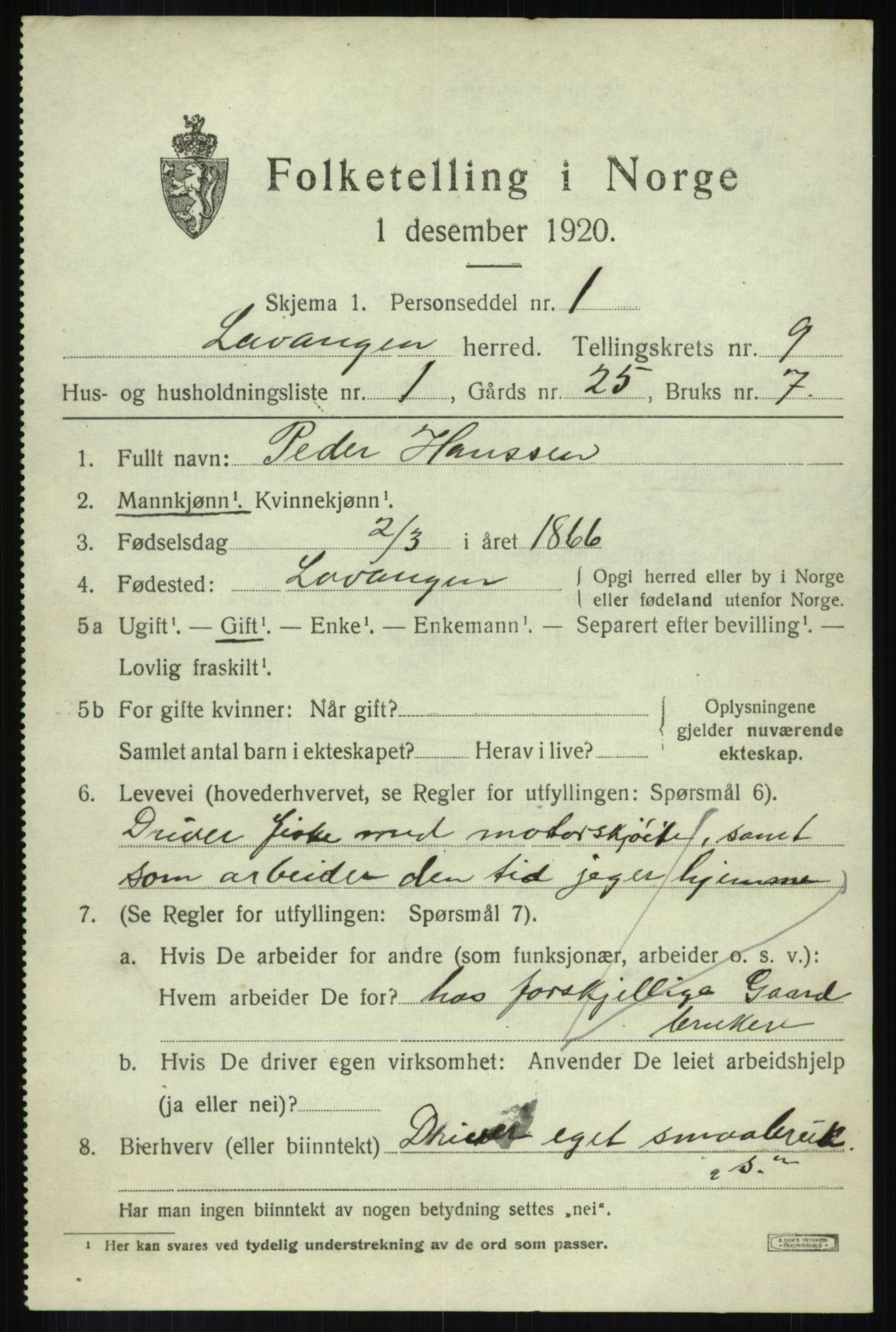 SATØ, 1920 census for Lavangen, 1920, p. 3387