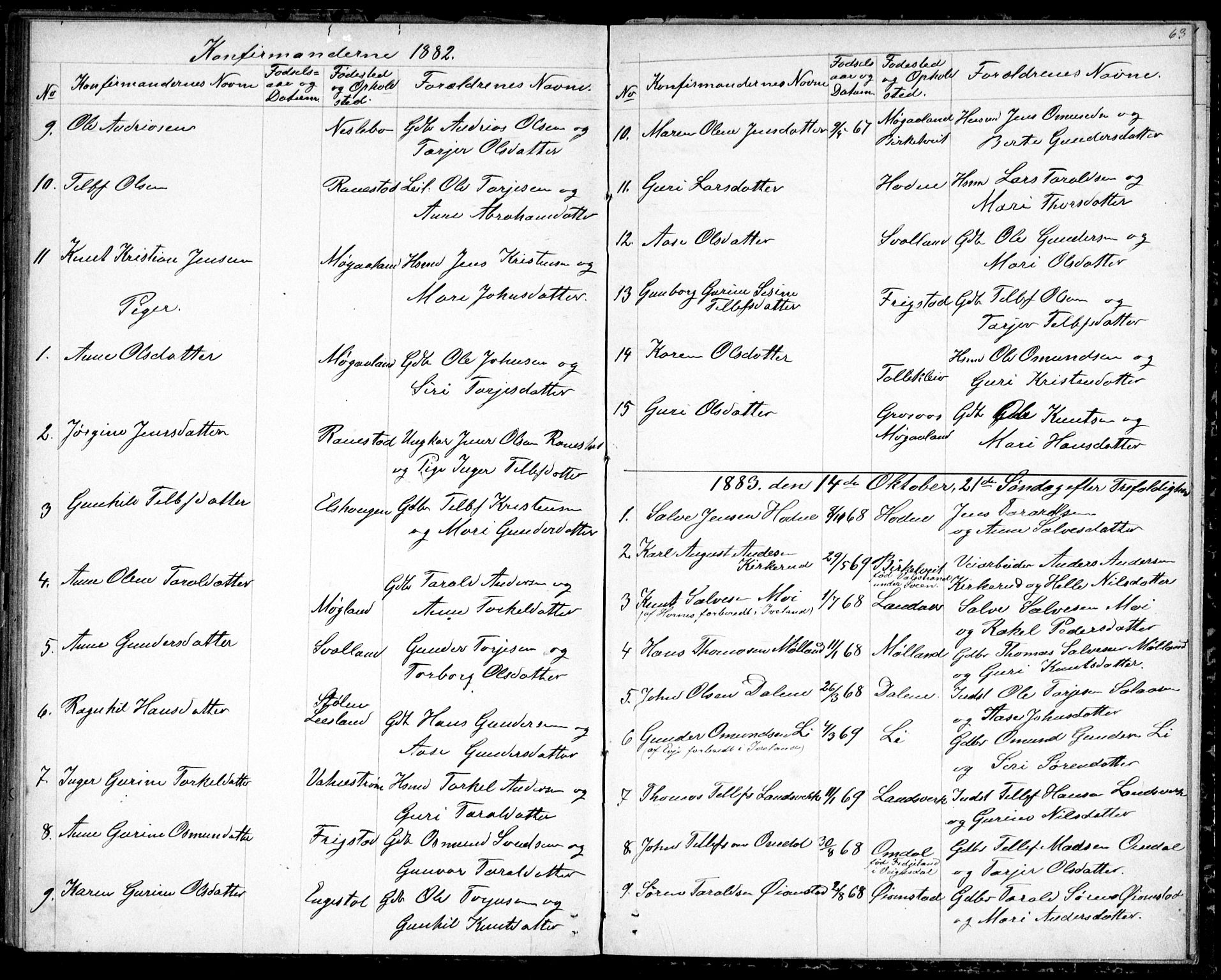 Evje sokneprestkontor, SAK/1111-0008/F/Fb/Fbc/L0003: Parish register (copy) no. B 3, 1876-1889, p. 63