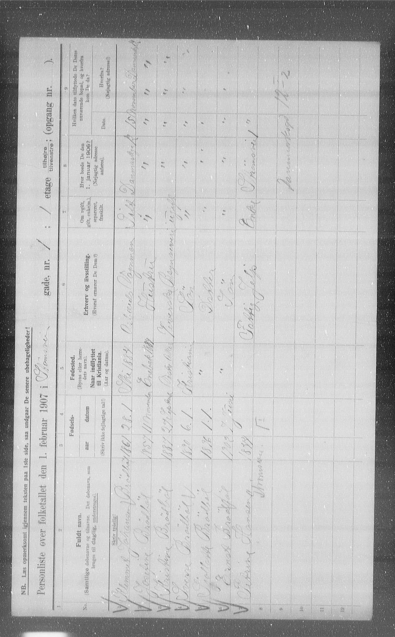 OBA, Municipal Census 1907 for Kristiania, 1907, p. 52916