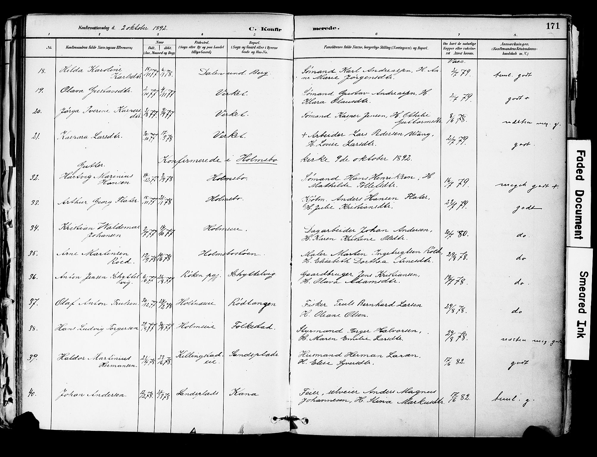 Hurum kirkebøker, AV/SAKO-A-229/F/Fa/L0014: Parish register (official) no. 14, 1882-1895, p. 171