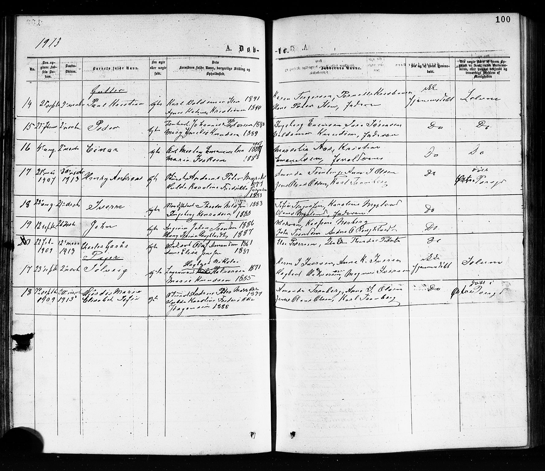 Porsgrunn kirkebøker , SAKO/A-104/G/Ga/L0003: Parish register (copy) no. I 3, 1877-1915, p. 100