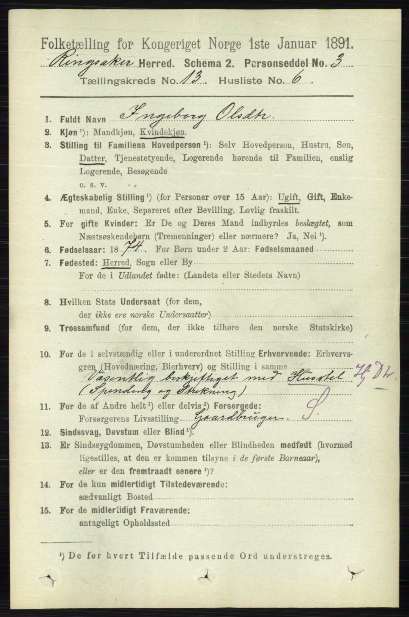 RA, 1891 census for 0412 Ringsaker, 1891, p. 7239