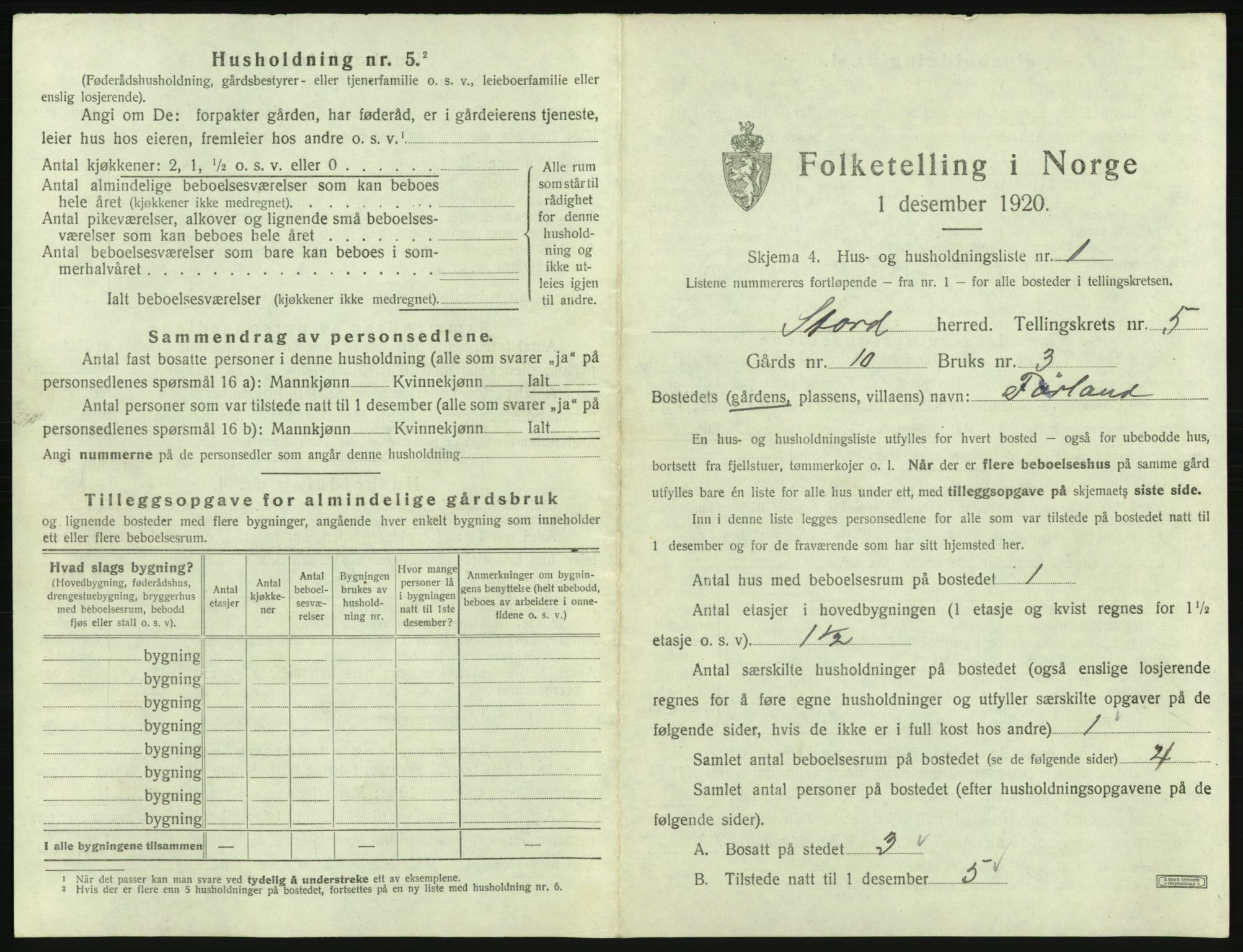 SAB, 1920 census for Stord, 1920, p. 177