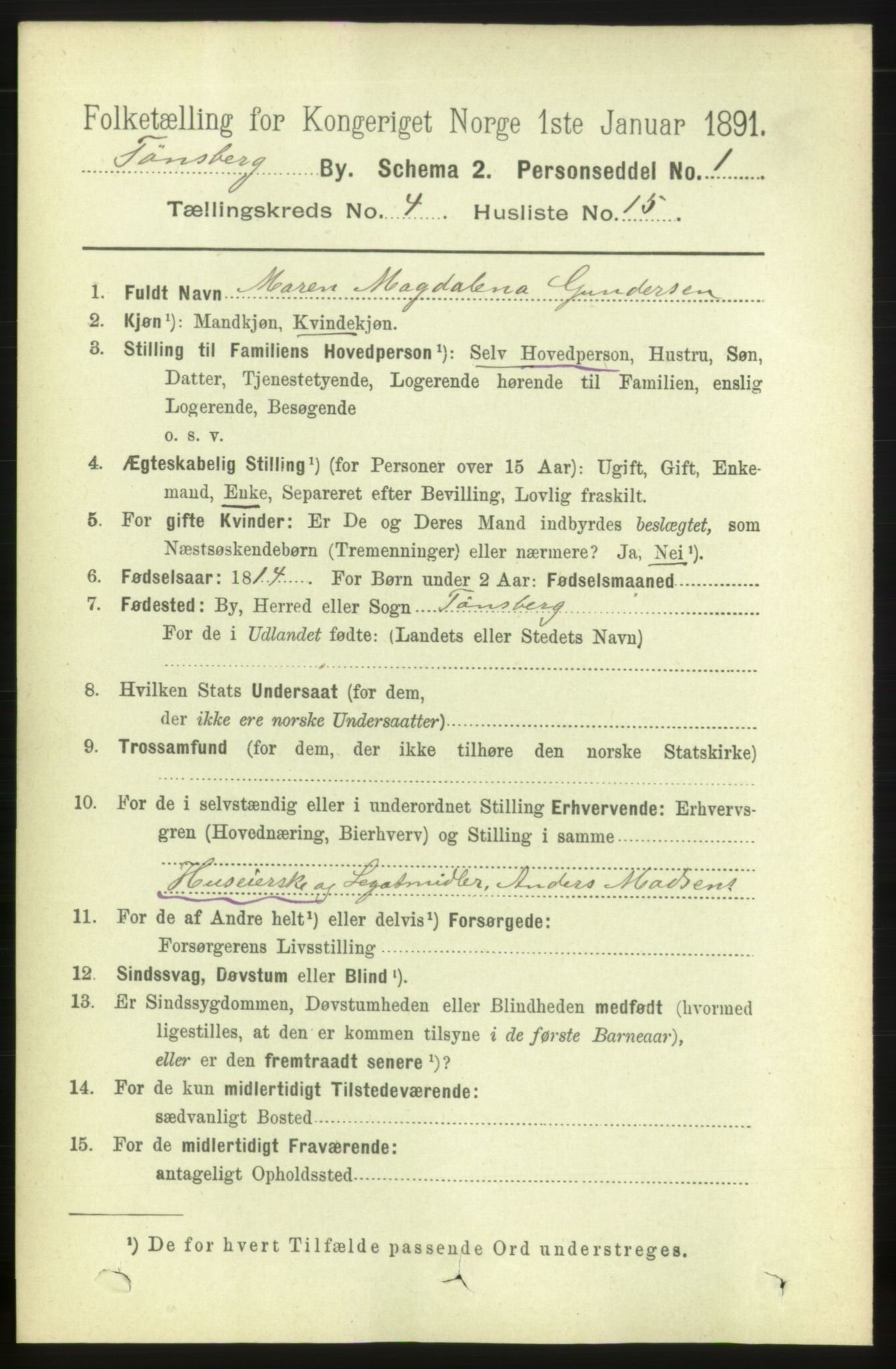 RA, 1891 census for 0705 Tønsberg, 1891, p. 2193