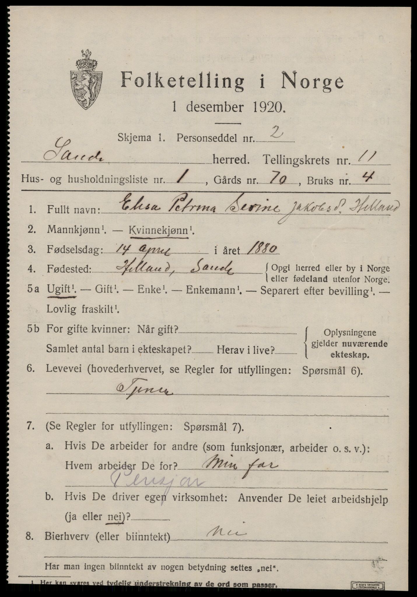 SAT, 1920 census for Sande (MR), 1920, p. 5732