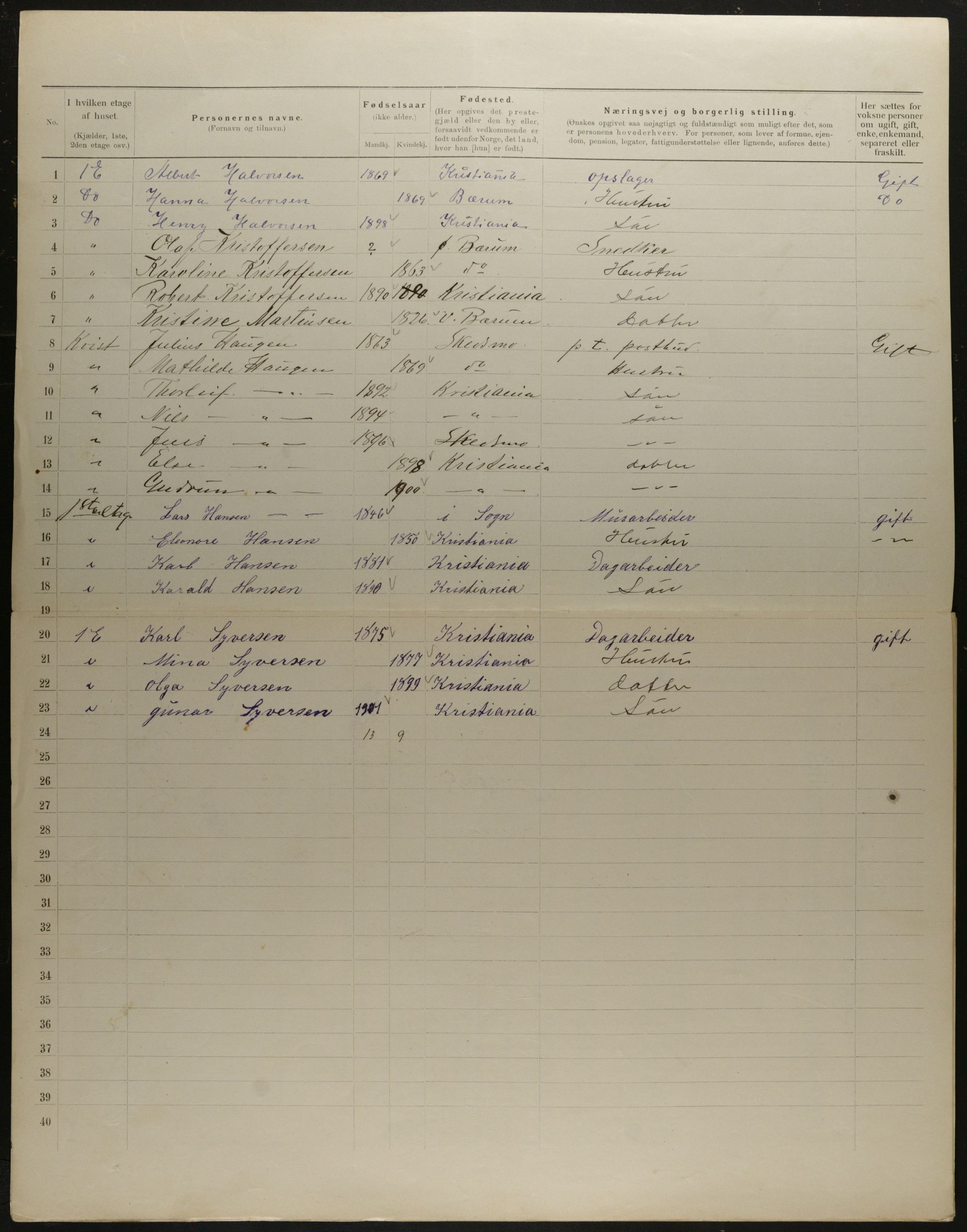 OBA, Municipal Census 1901 for Kristiania, 1901, p. 10066