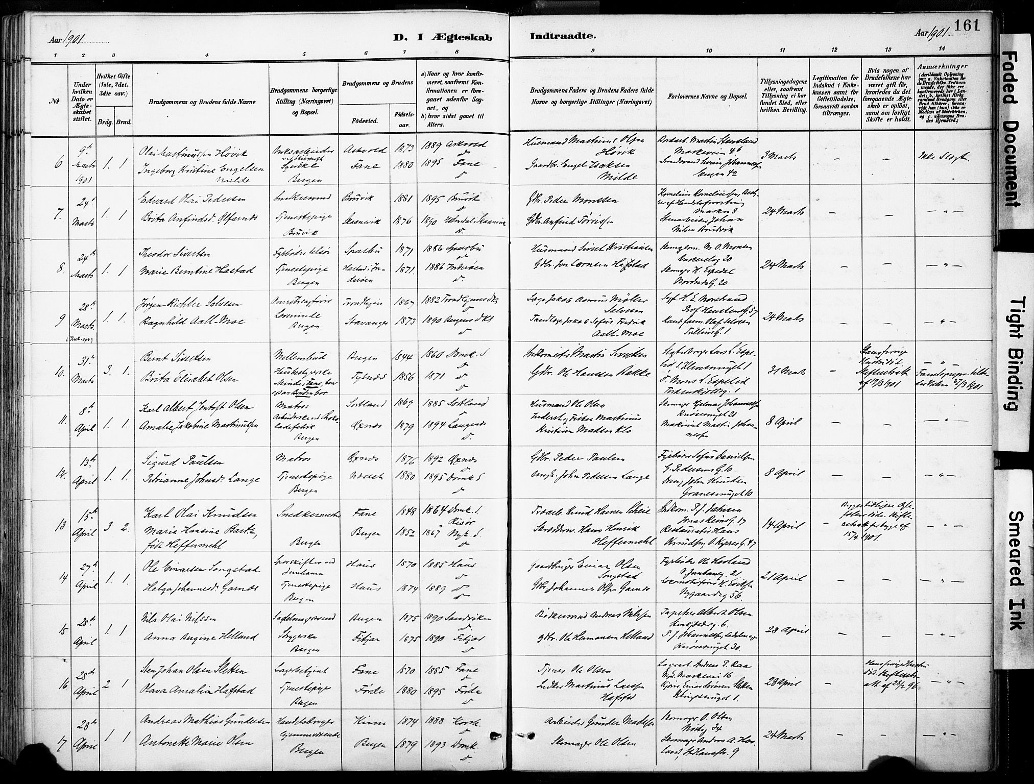 Domkirken sokneprestembete, AV/SAB-A-74801/H/Haa/L0037: Parish register (official) no. D 4, 1880-1907, p. 161