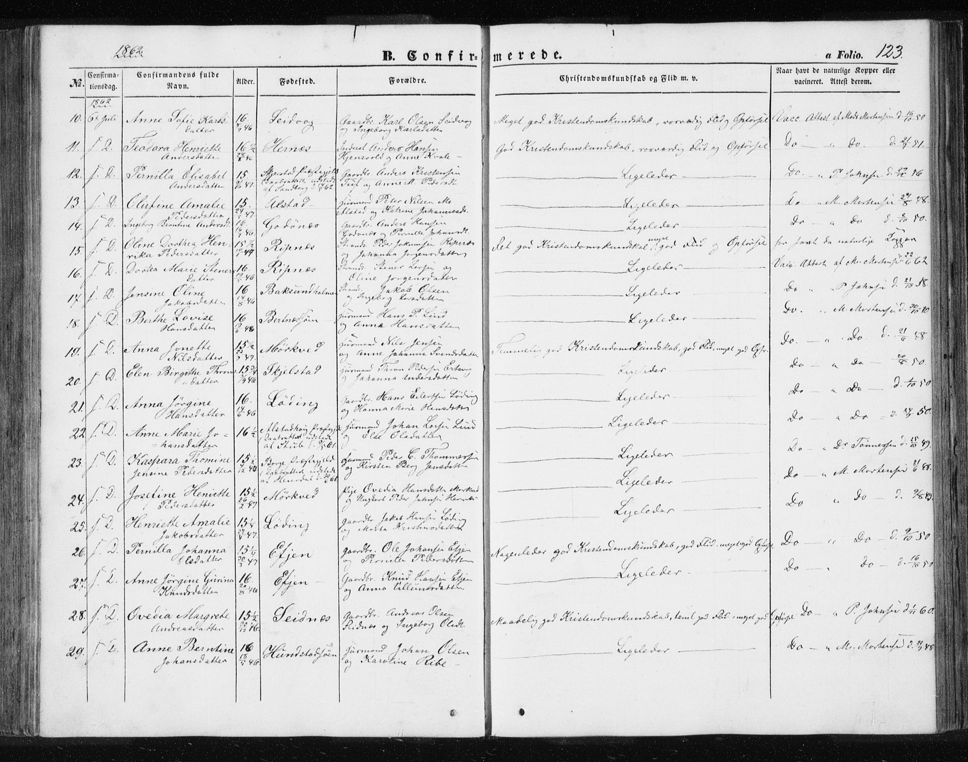 Ministerialprotokoller, klokkerbøker og fødselsregistre - Nordland, AV/SAT-A-1459/801/L0028: Parish register (copy) no. 801C03, 1855-1867, p. 123