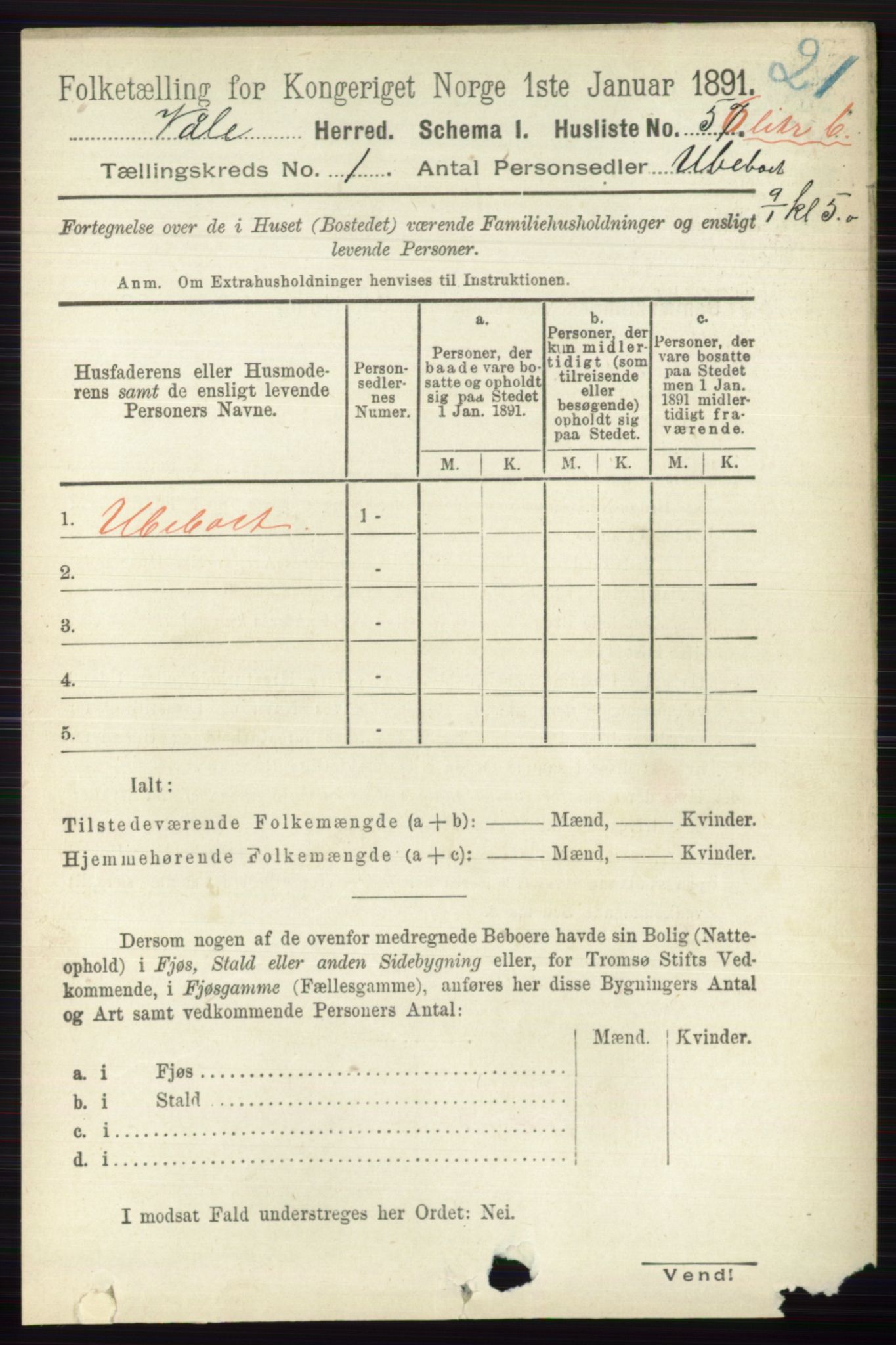 RA, 1891 census for 0716 Våle, 1891, p. 80