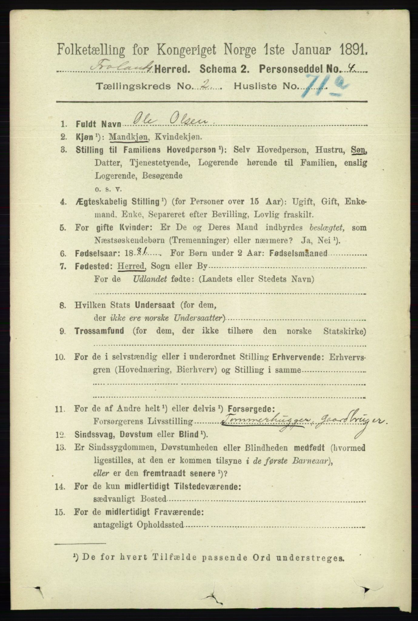 RA, 1891 census for 0919 Froland, 1891, p. 953