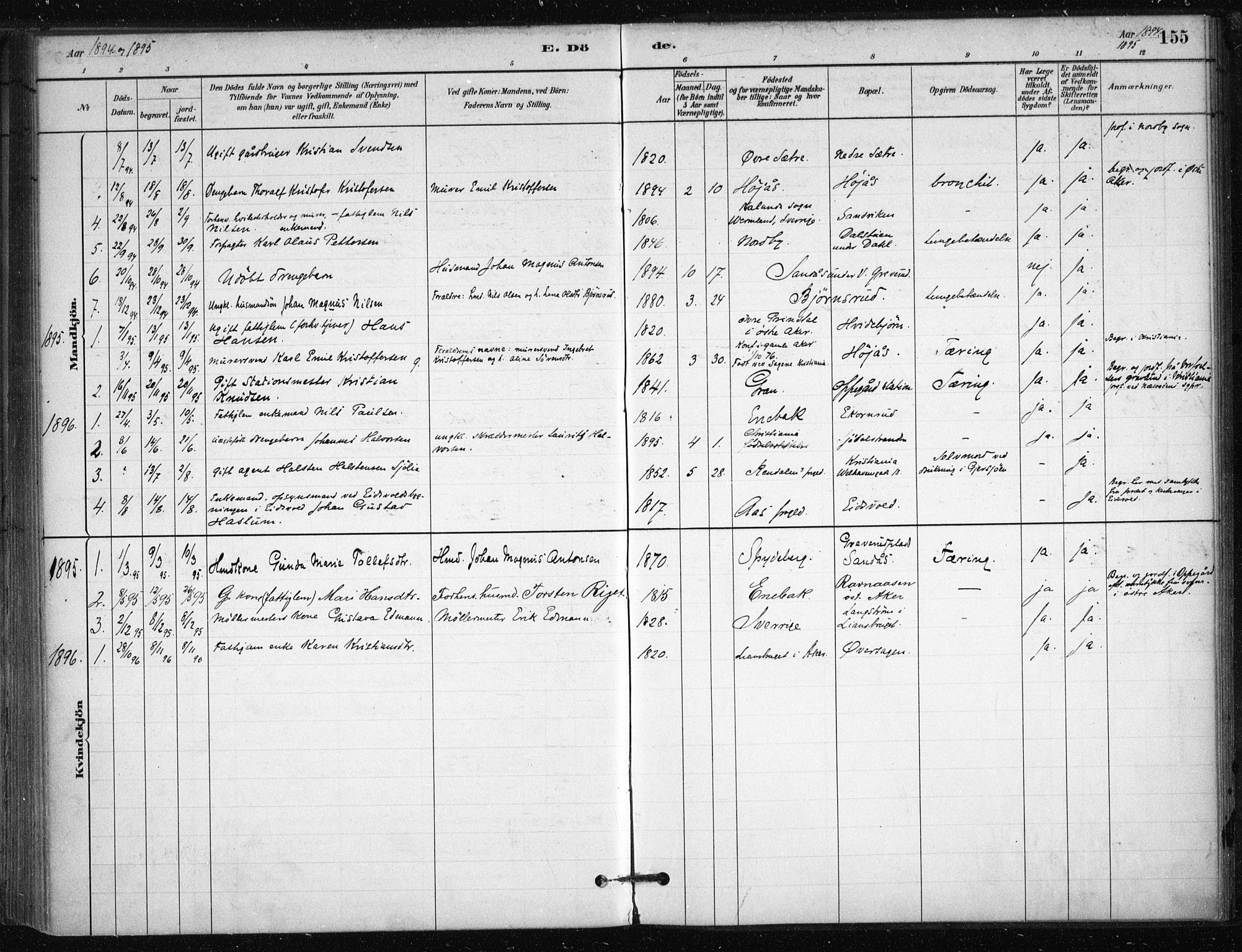 Nesodden prestekontor Kirkebøker, SAO/A-10013/F/Fb/L0001: Parish register (official) no. II 1, 1880-1915, p. 155