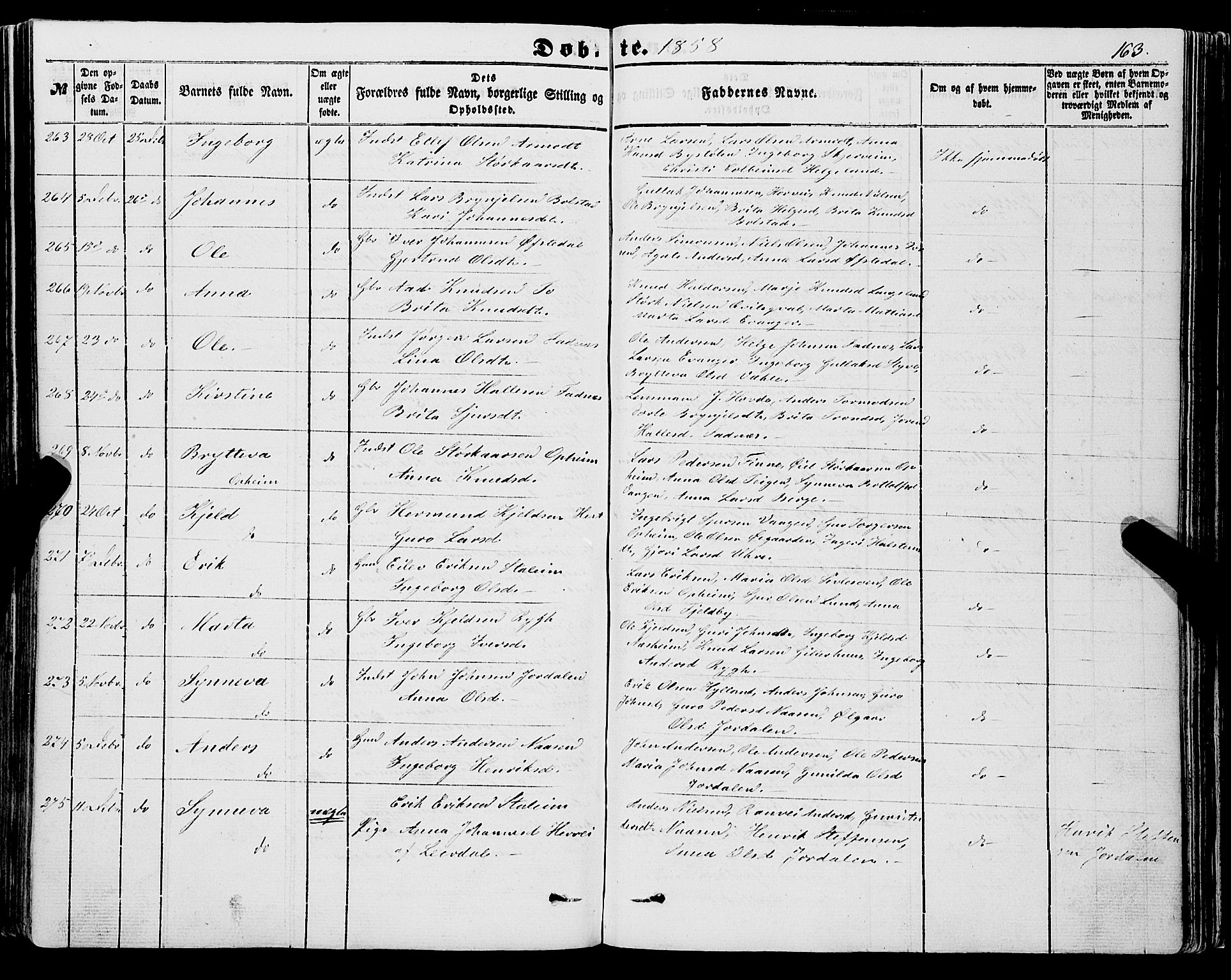 Voss sokneprestembete, AV/SAB-A-79001/H/Haa: Parish register (official) no. A 16, 1849-1863, p. 163