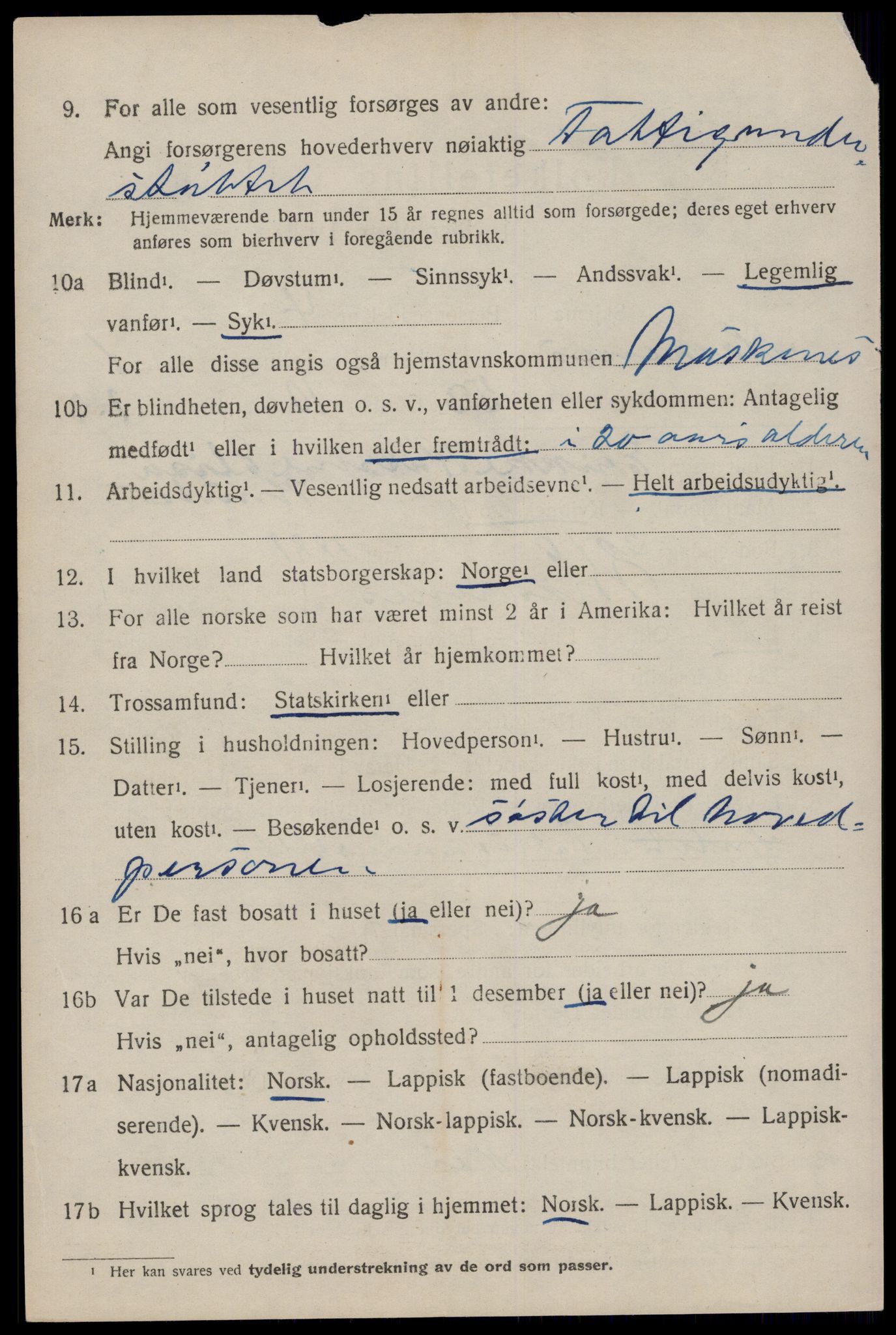 SAT, 1920 census for Moskenes, 1920, p. 1065