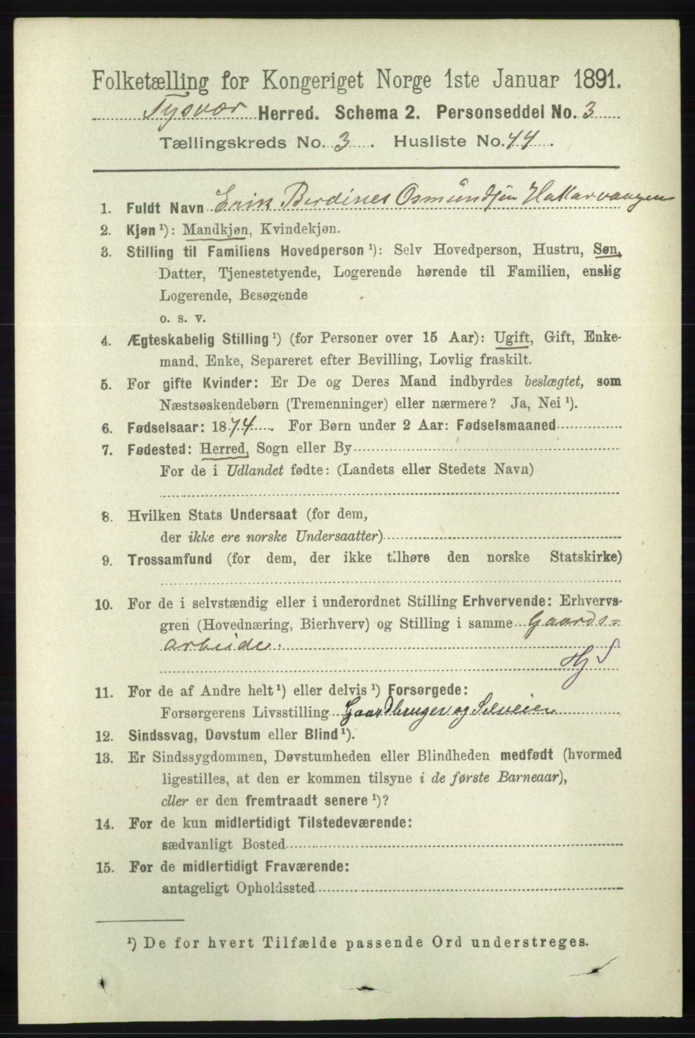 RA, 1891 census for 1146 Tysvær, 1891, p. 1442